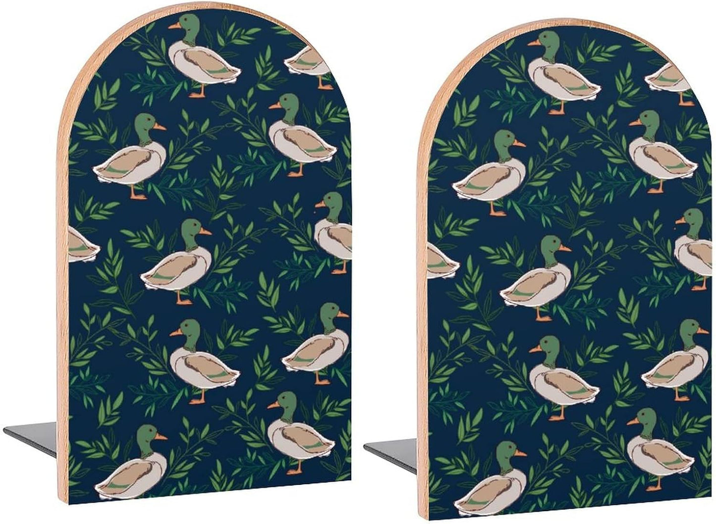 Cute Farm Animal Mallard Duck Book Ends Decorative Wood Bookends for Shelves Kids Room Desk Home Office Book Stoppers for Magazines,Books, DVDs, 1 Pair/2 Pieces(5x3.1 in)