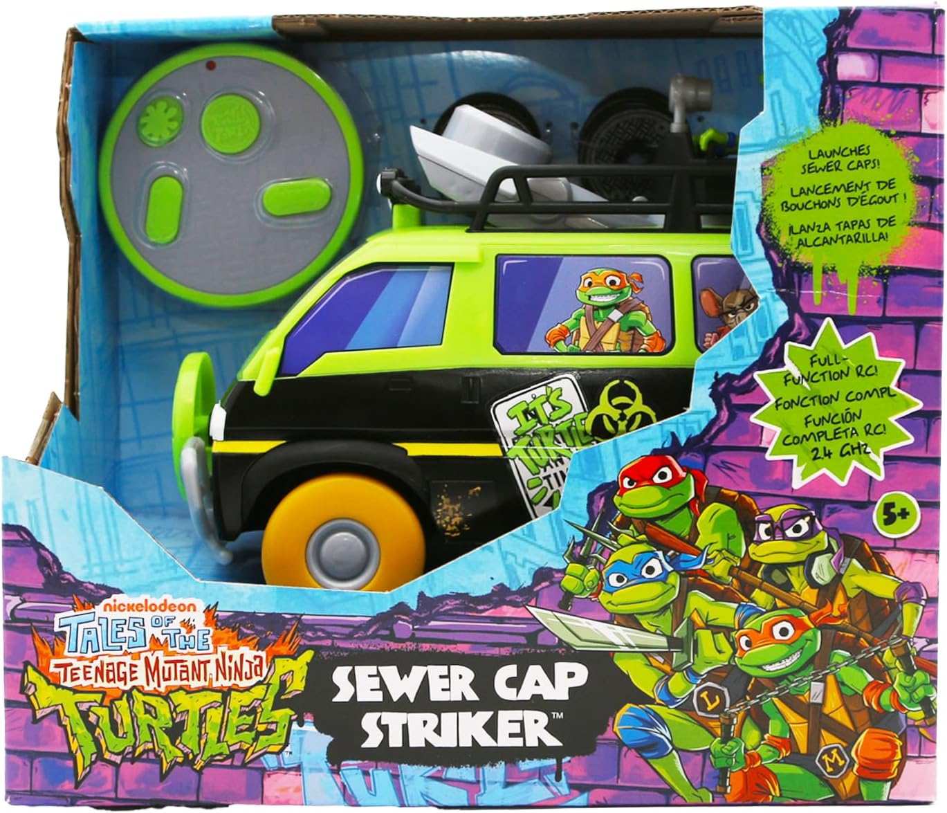 Teenage Mutant Ninja Turtles: Tales of The TMNT – Sewer Cap Striker RC Car | Full-Function Remote Control Vehicle | Launches 10 Foam Sewer Caps | Sewer Cap Remote Controller | Ages 6+