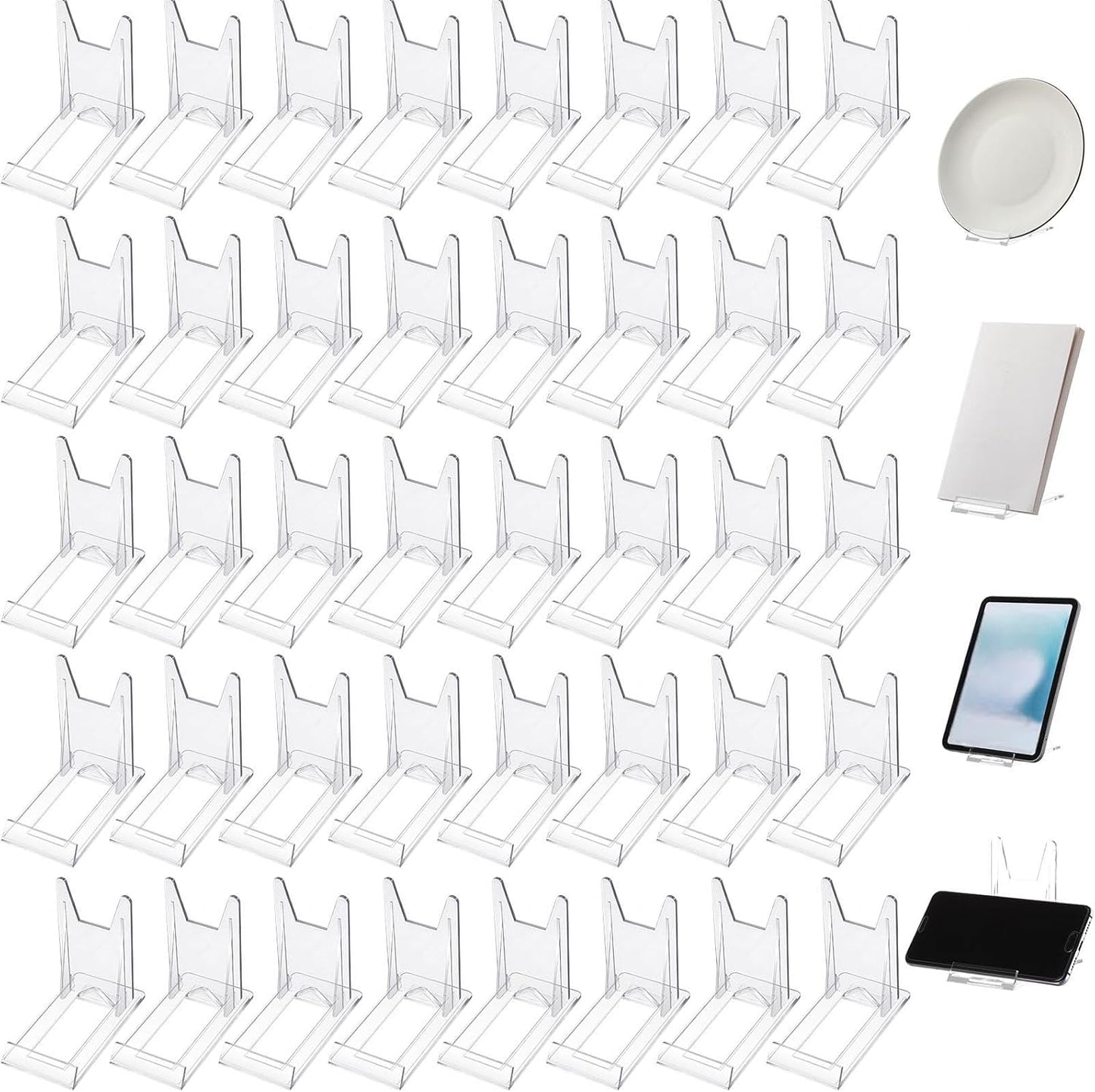 Tuanse 40 Packs Acrylic Plate Stand Clear Display Stand Easel Adjustable Mini Stand Holders for Displaying Plate Picture Book Photo Frame Card Desktop Stand, 4.02" H x 2.36" W