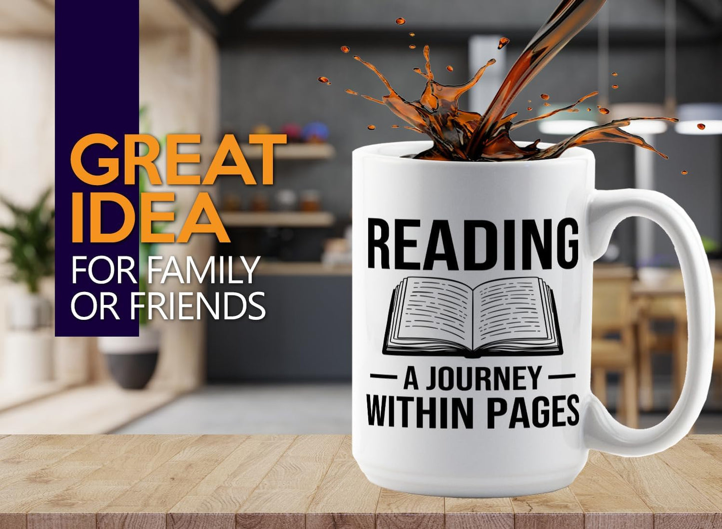 Book Lover Coffee Mug 15oz White -Reading A Journey - Bookworm Literature Library Book Lover Reader Booked Editor Intellectual Studious