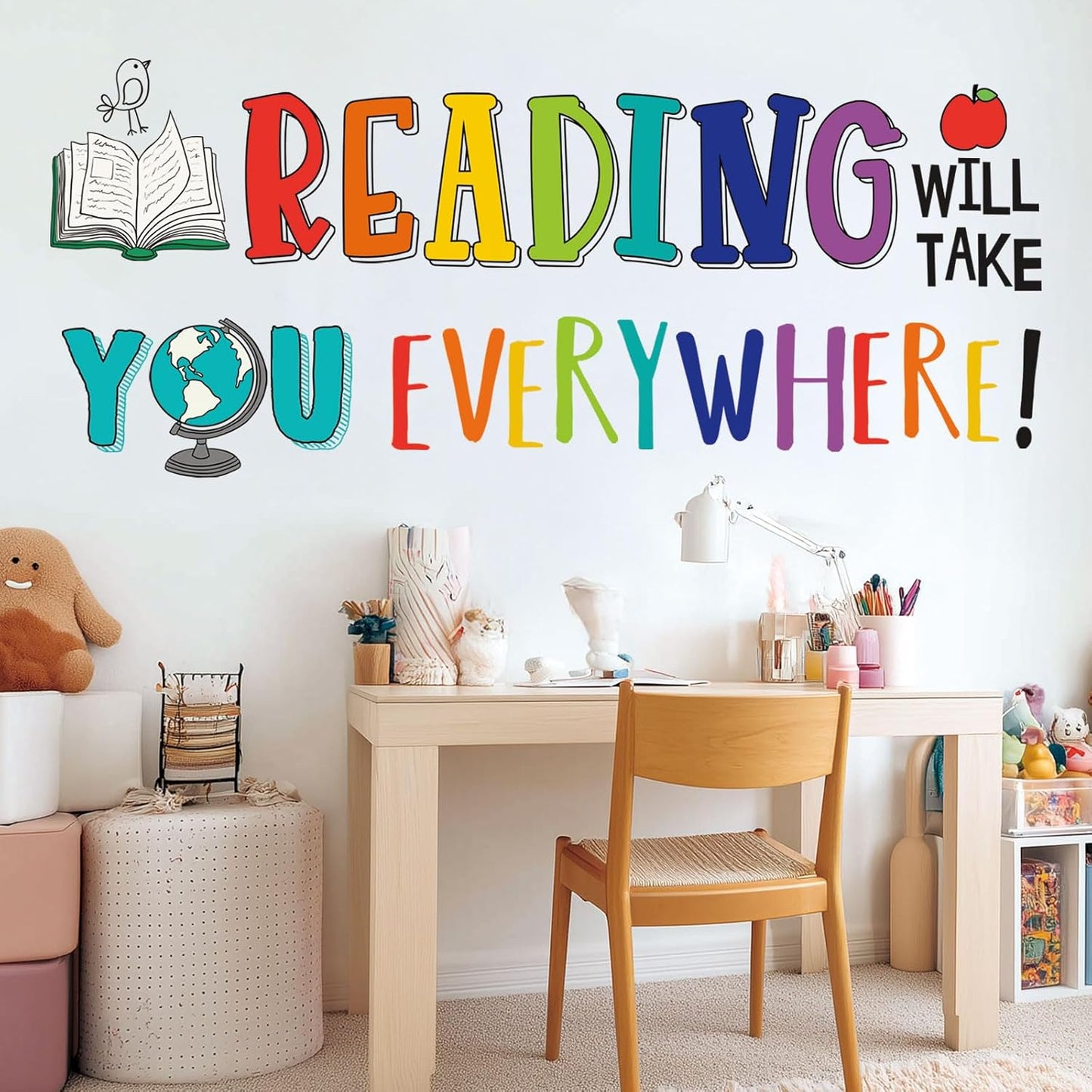 DECOWALL Reading Corner Wall Decals – Inspirational Peel and Stick Removable Stickers for Classroom, Kids Room & Nursery – Book Theme Wall Art for Bedroom, Library & Playroom Decor (DS9-8092)