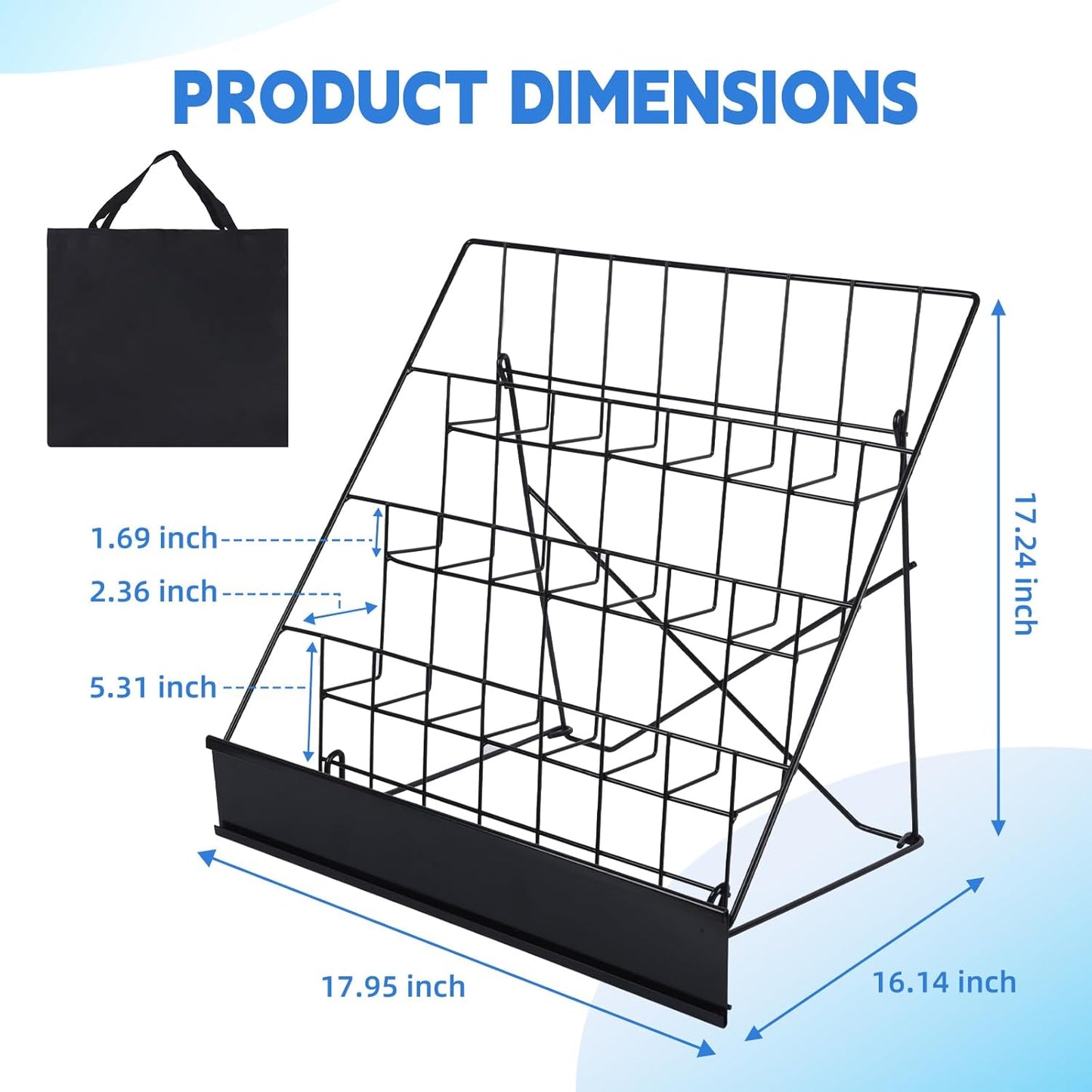 Book Display Rack with Storage Bag, Book Signing Rack, 4 Tiered Tabletop Magazine Display Rack for Library Classroom Picture Literature Brochure 16.14" x 17.95" x 17.24"