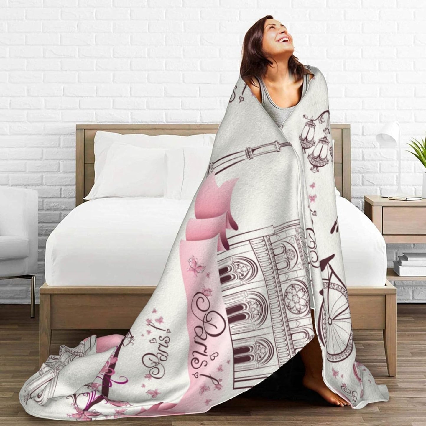 Paris Romance Throw Blankets All Season Ultra Soft Warm Eiffel Tower Fleece Blanket for Home Bed Sofa Couch Chair Outdoor Travel Camping 40x30 Inch