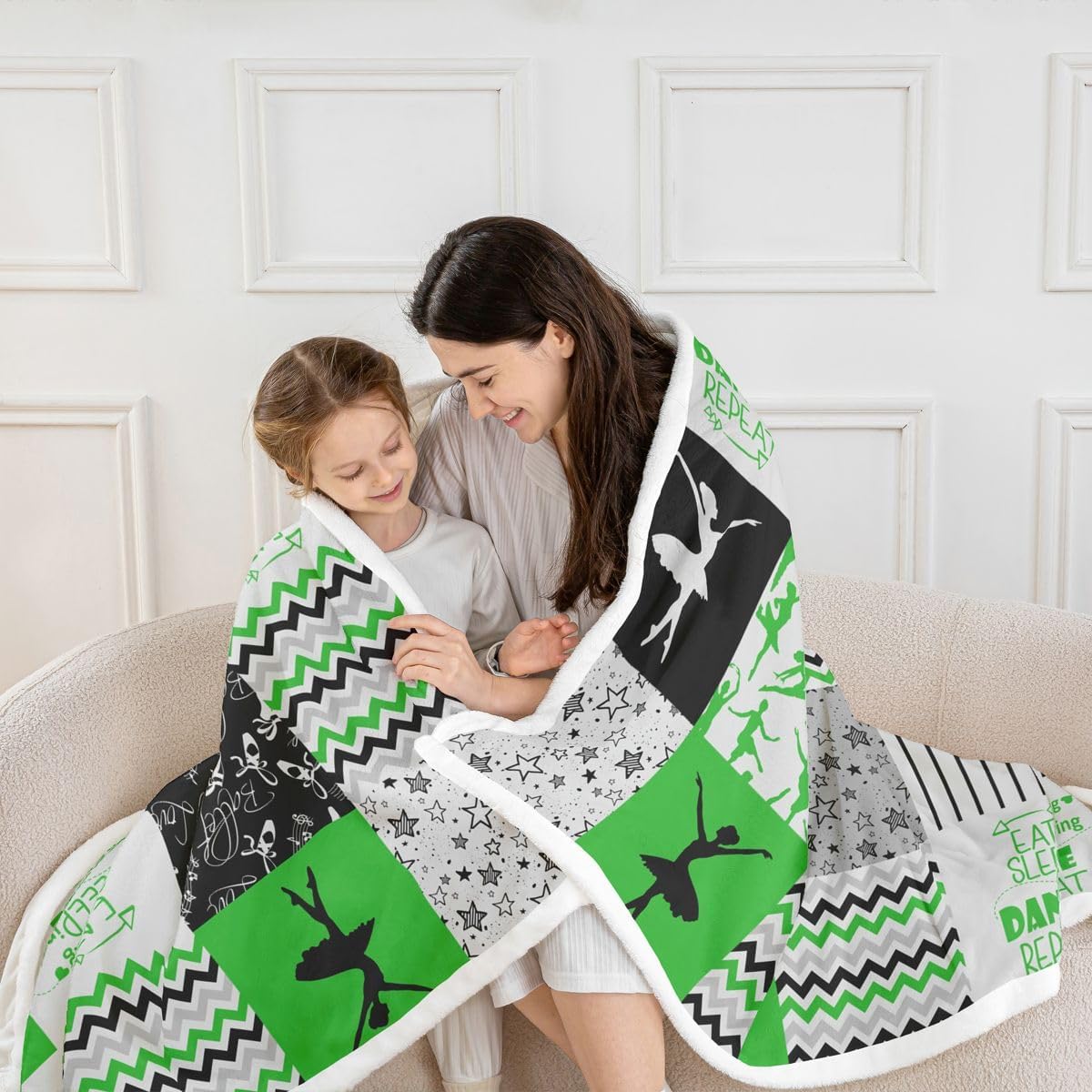Erosebridal Ballet Throw Blanket Patchwork Buffalo Plaid Fleece Blanket for Girls Women,Galaxy Stars Blanket Dance Hobby Activity Blanket 50"x60",Square Chequer Grid Plaid Room Decor,Green