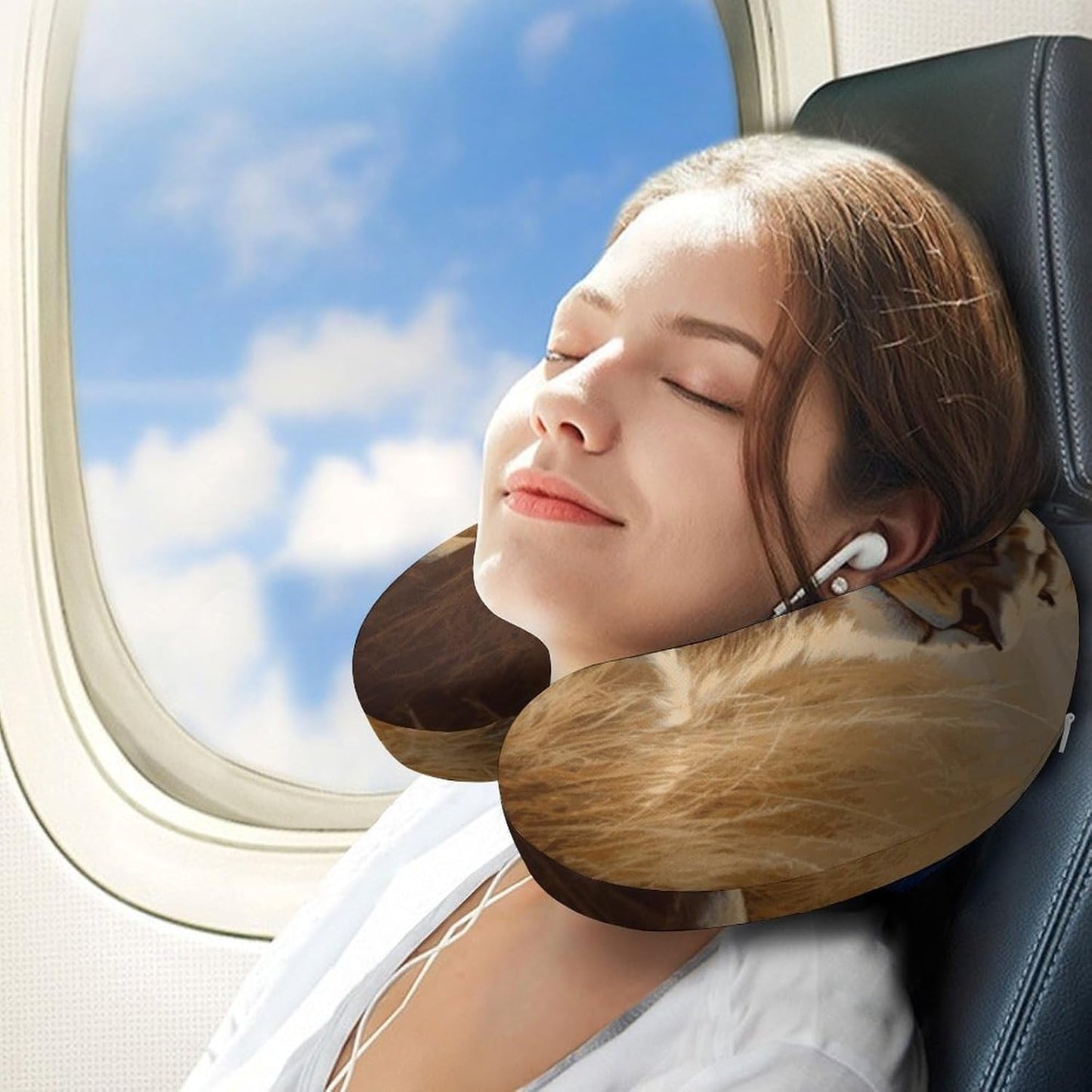Prairie Lion Neck Pillow Memory Foam U Shaped Pillows Portable Pillows for Shoulder Travel Head Support Pillow with Concealed Zipper for Airplane Car Home Office