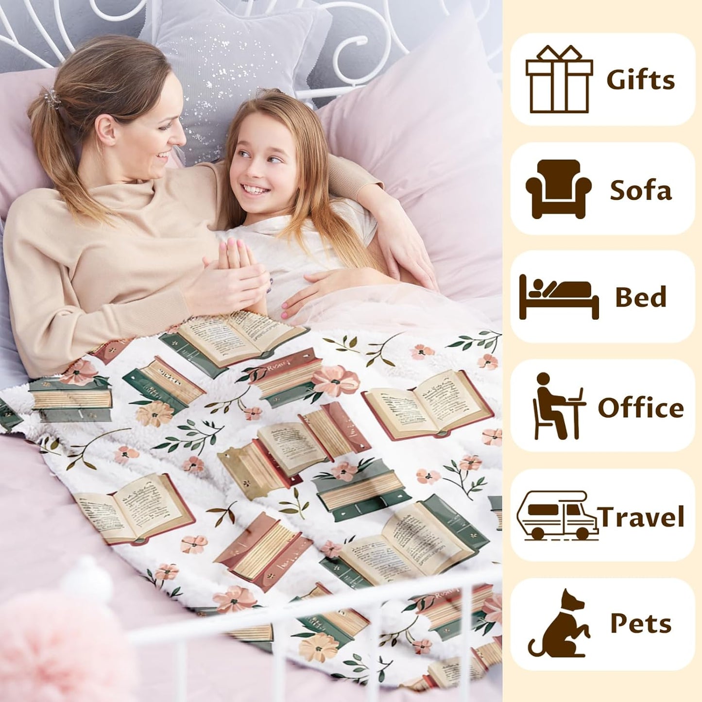 Book Lovers Gifts Blanket - Reading Blanket for Kids Boys Girls - 40x50 Inches Cute Lap Size Reading Throw Blanket for Library - Soft Fuzzy Comforter for Couch Sofa Bed