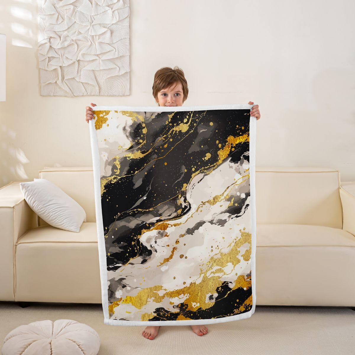 Feelyou Black Gold Sherpa Throw Blanket for Couch Abstract Super Soft Cozy Fleece Marble Blanket for Winter, Plush Throw 40"x50" All Season