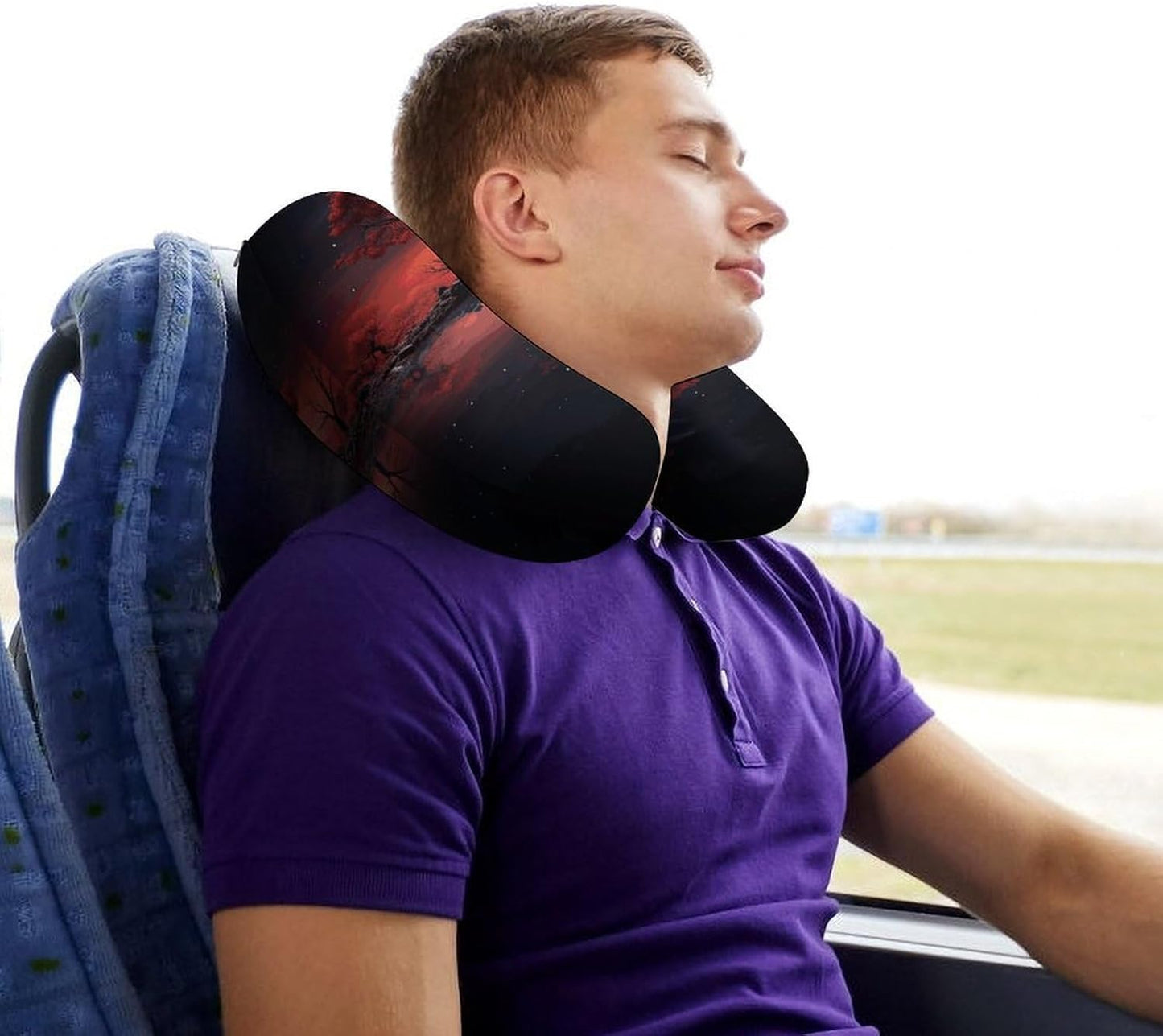 Red Tree Lake Moon Neck Pillow Memory Foam U Shaped Pillows Portable Pillows for Shoulder Travel Head Support Pillow with Concealed Zipper for Airplane Car Home Office
