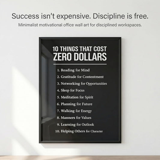 10 Things That Cost Zero Dollars Wall Art - Motivational Posters for Office, Classroom & Mental Health - Inspirational Self Care Checklist for Students, Entrepreneur & Team Building - 11x14