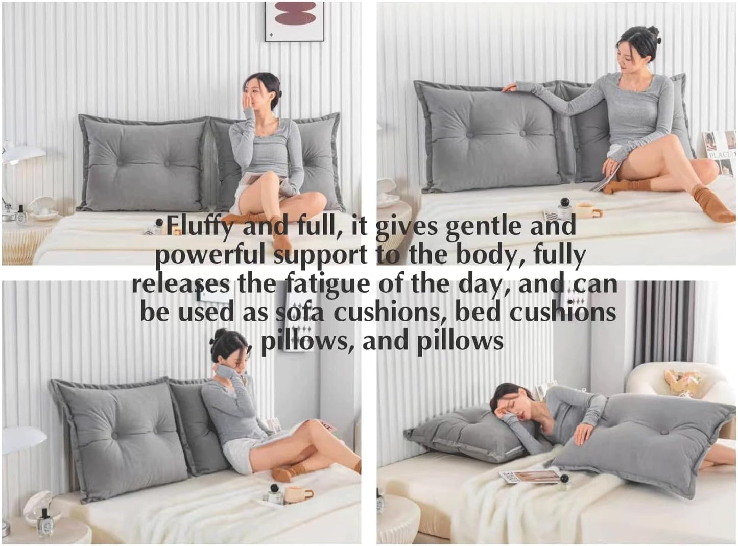 Large Pillow Headboard Tatami Combination Reading Cushion The Waist Lumbar Pad Sofa Pillow Cushion(Size:90cm /35.4in(1pc),Color:Grey)