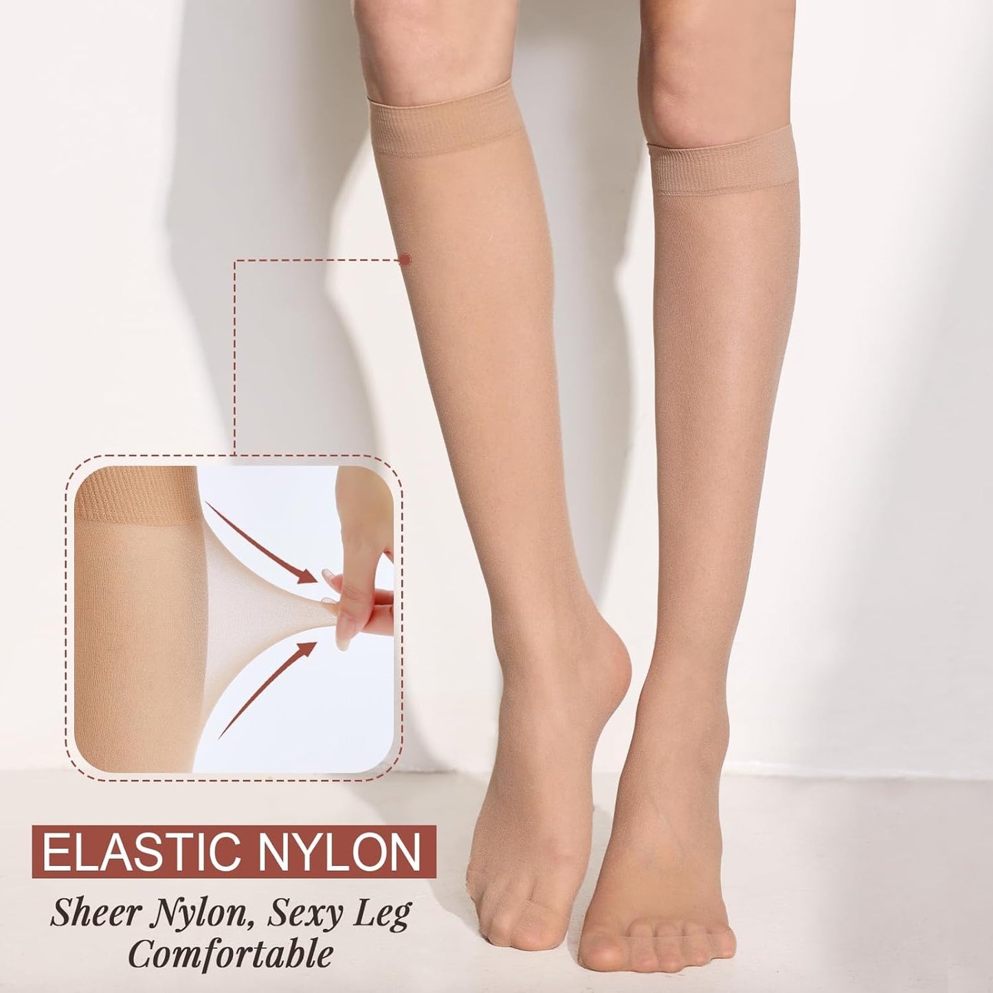 12 Pairs Knee High Stockings for Women, 20 Denier Sheer Nylon Socks for Women