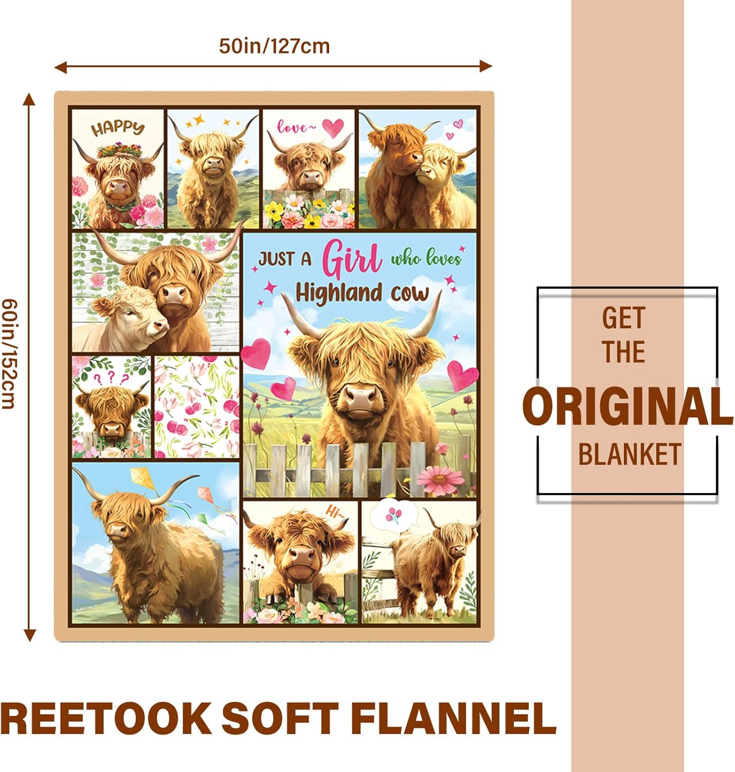 Highland Cow Blanket for Women Men, Soft Cow Blanket Gift for Boys Girls, Birthday Gift for Highland Cow Lovers, Flannel Blankets for Couch, Sofa, Travel, Gifts for Christmas Thanksgiving Day 50x60