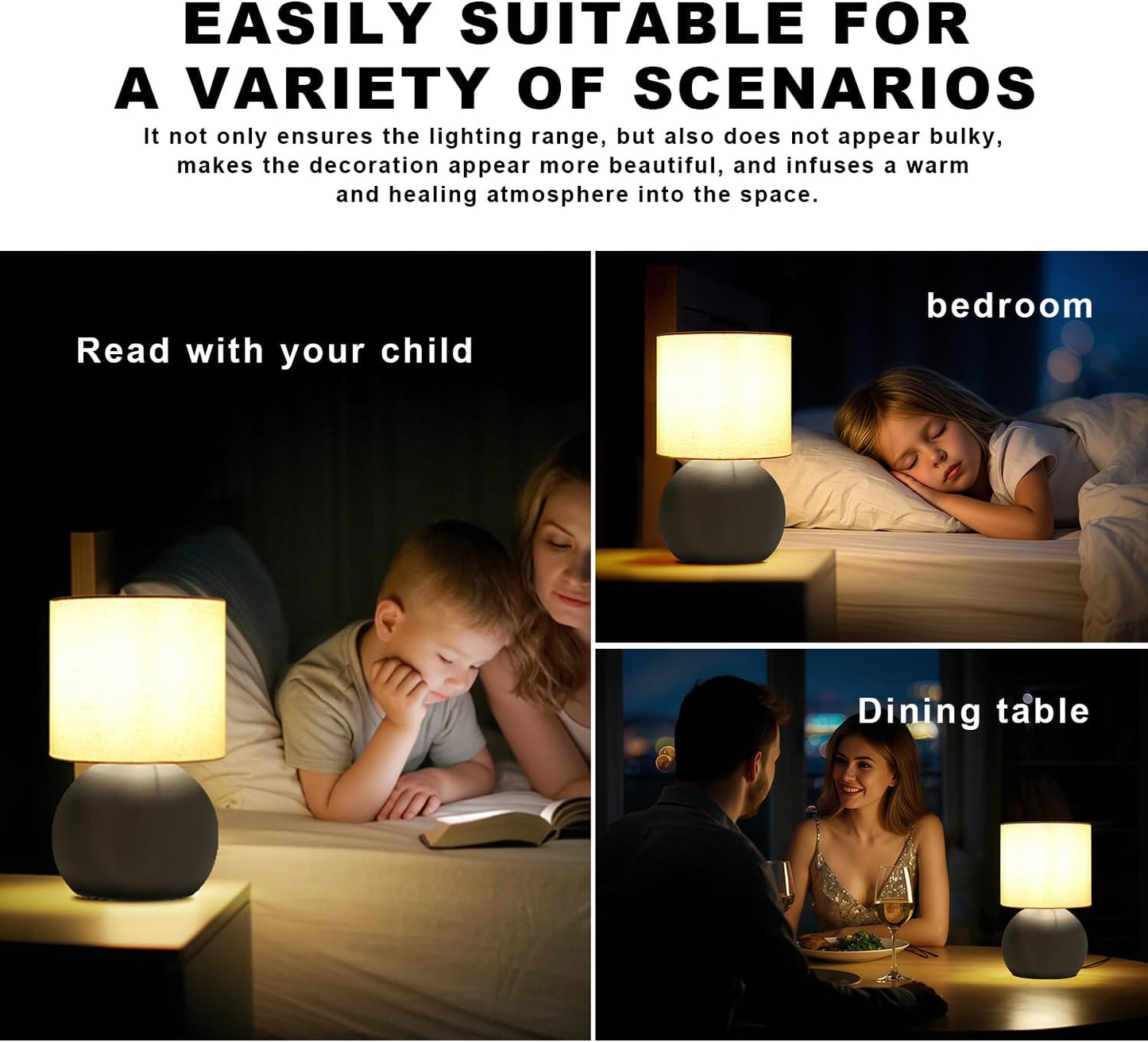 Modern Small Table Lamp with Grey Metal Base and Linen Shade, 10.4 Inch Nightstand Light for Bedroom, Living Room, Desk, Dorm
