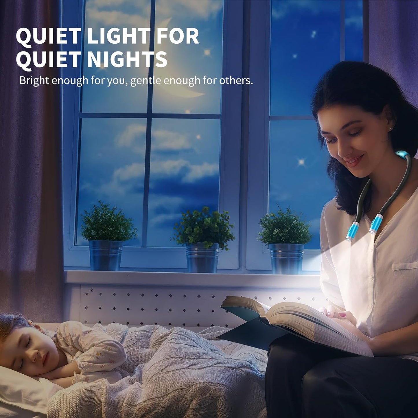 LUXJET Neck Reading Light & Book Light for Reading in Bed - Hands Free, 6 Brightness Levels, 360° Flexible Arms, 80-Hour Rechargeable - Reading, Knitting, Camping, Repairing - Gifts for Book Lovers