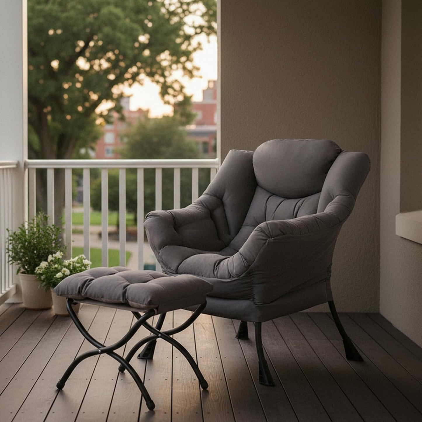 Tiita Lazy Chair with Ottoman, Gray Modern Large Accent Chair, Comfy Leisure Sofa Armchair with Ottoman, Reading Chair with Footrest for Bedroom, Living Room, Dorm Rooms, Garden Dark Grey