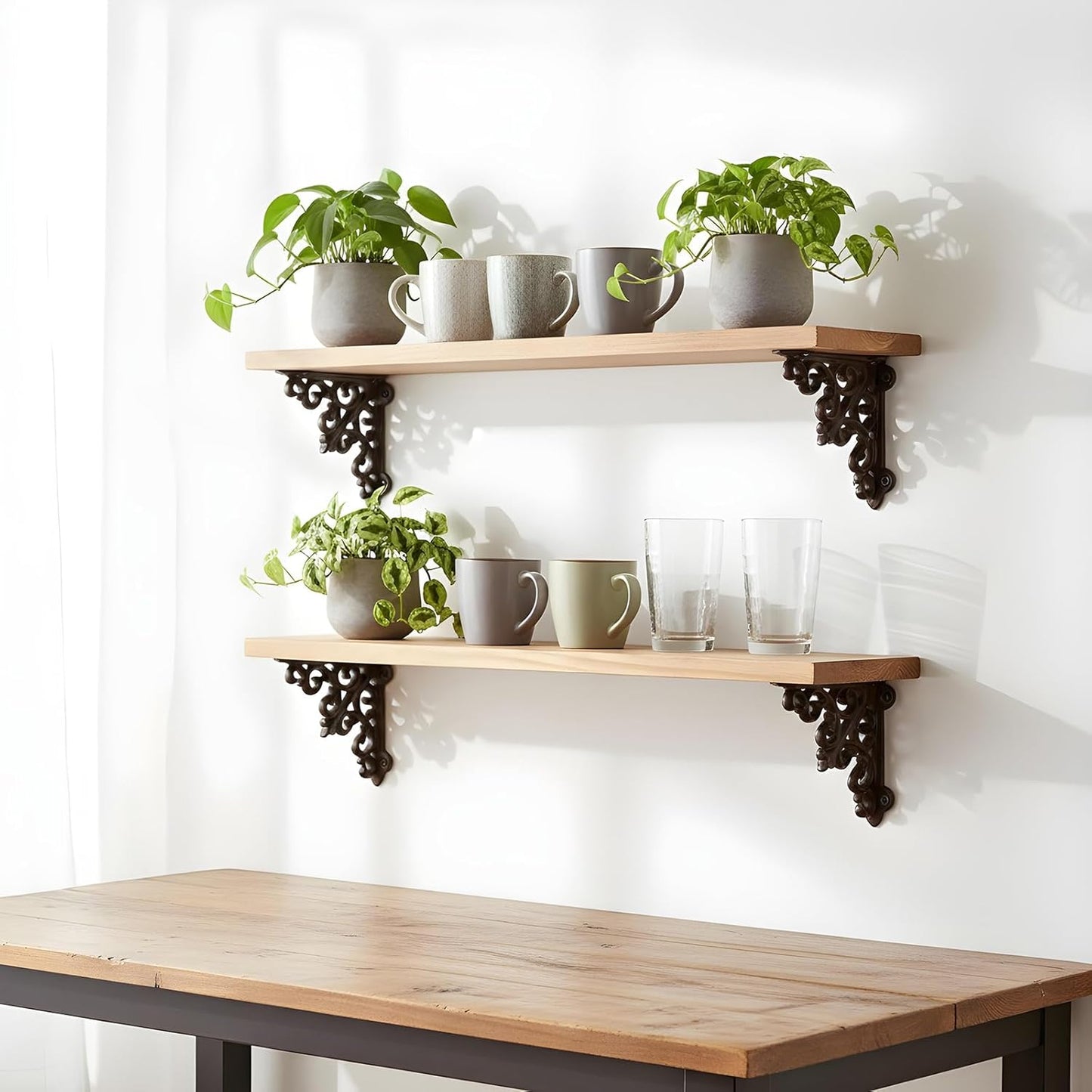 4 Pcs Decorative Shelf Brackets, 3.74x3.74 Inch Cast Iron Heavy Duty Decorative Wall Brackets Supporter, Victorian Style Wall Mounted Floating Shelves