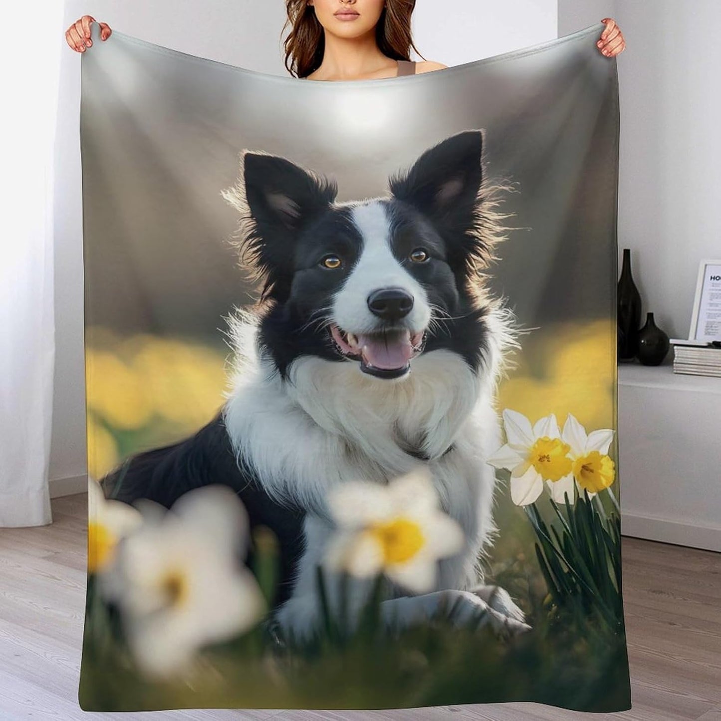 Border Collie Dog Throw Blanket for Couch Bed Plush Cozy Fuzzy Flannel Blanket for All Season 40"x50"