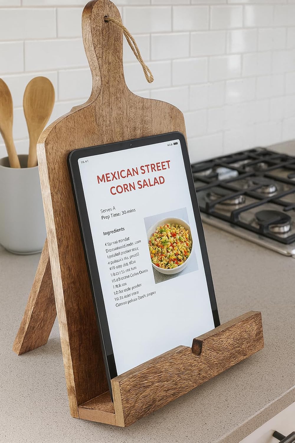 Wedding Gifts Solid Wood Cookbook Stand for Kitchen Counter Recipie Book Holder for Cooking, Chopping Board Style Foldable and Holder for Tablets and Cookbooks (Brown) Cooking Gifts