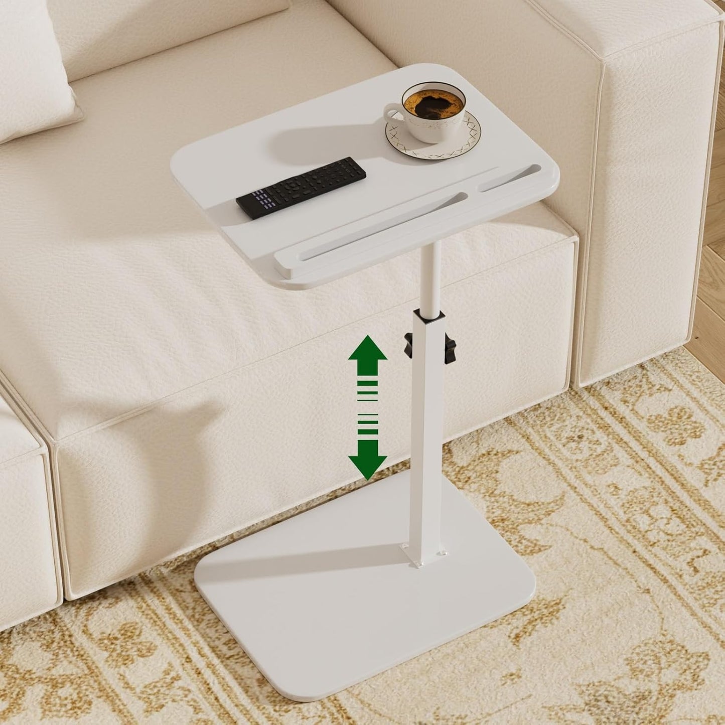 Adjustable End Table for Couch, 360° Swivel C Shaped Side Table with Height Adjustment, Small Sofa & Bedside Table for Living Room & Bedroom, TV Tray Alternative, Space Saving, Gift for Home