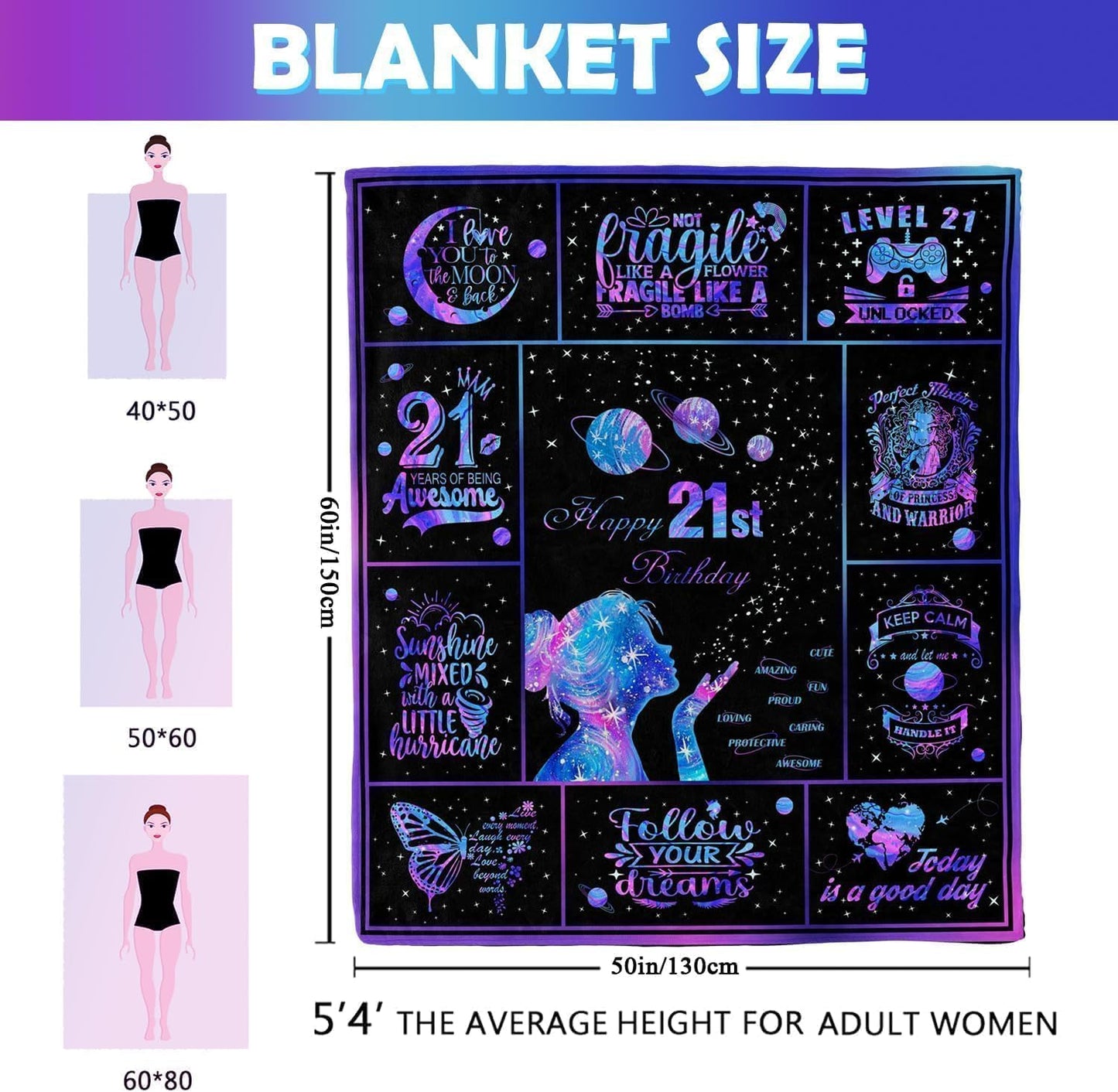 21st Birthday Gifts for Her, 21 Year Old Birthday Gifts for Her, Gifts for 21 Year Old Female, 21st Birthday Decorations for Her Throw Blanket 60"X50"