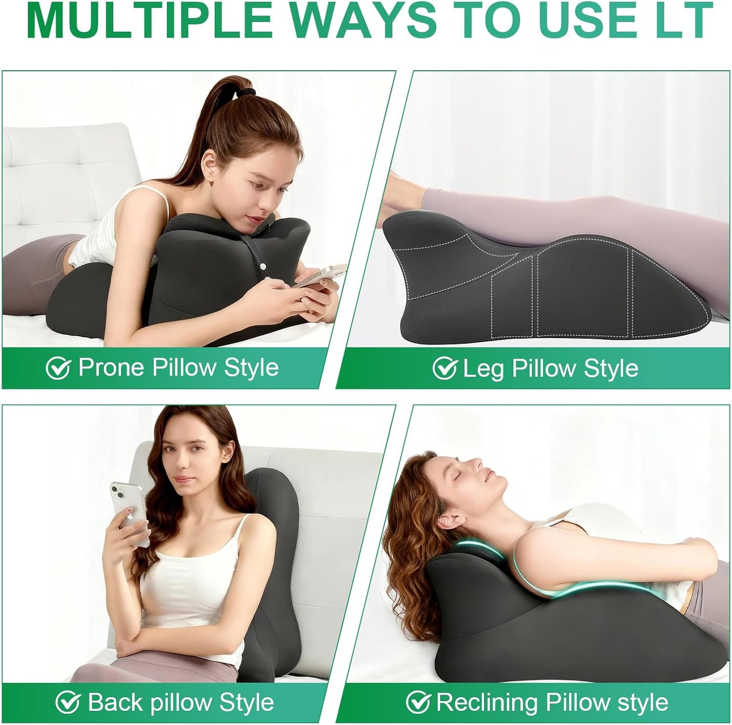 Large Size Memory Foam Ergonomic Pillow – Prone Support Orthopedic Pillow for Sleeping, Reading & Back Relief with Removable Cover Body Pillow Suppurt Weights Over 260 Pounds