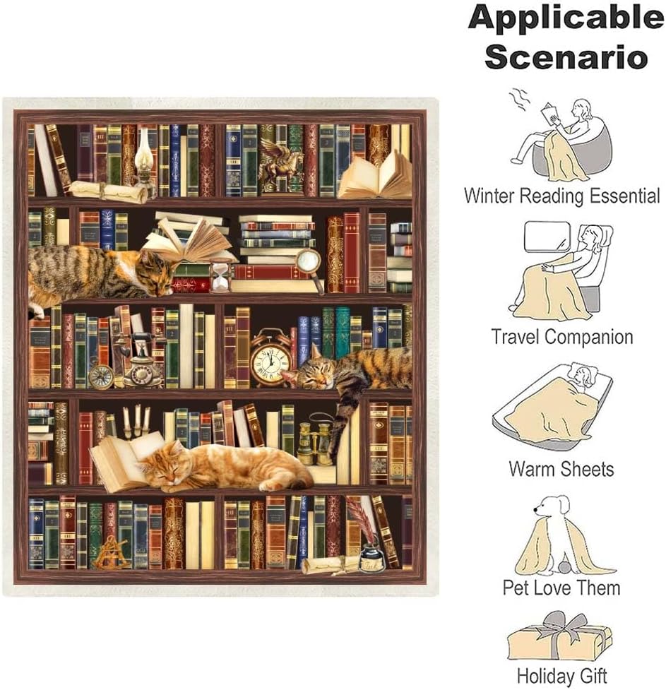 Book Lovers Gifts Reading Blanket,Gifts for Book Lovers Women,Librarian Gifts Throw Blanket,Literary Gifts Ideas,Best Bookworm Gifts,Best Gifts for Bookworm,Cat Soft Throw Blanket 50"x60"