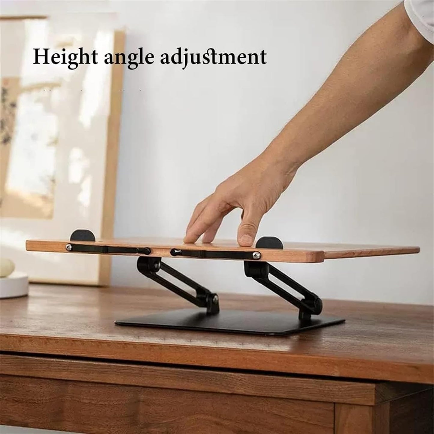 Book Stand Metal Book Holder with Paper Clips for Reading, 180° Rotate Book Holder, Wooden Cookbook Holder Stand, Laptop Stand Adjustable Height, for Writing (Color : Brown) (Brown) (Wood)