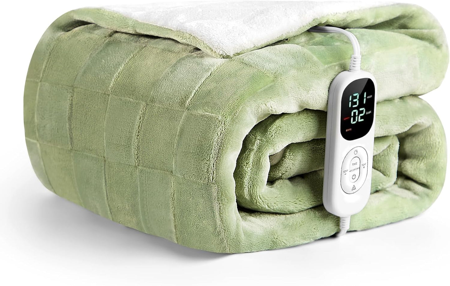 IUUI Heated Blanket Electric Throw Checkered- 50x60 Inches Soft Flannel Heating Blanket,Fast Heating Blanket 6 Heating Levels & 2 Hours Auto Off ETL Certification (Sage Green, Throw 50" x 60")