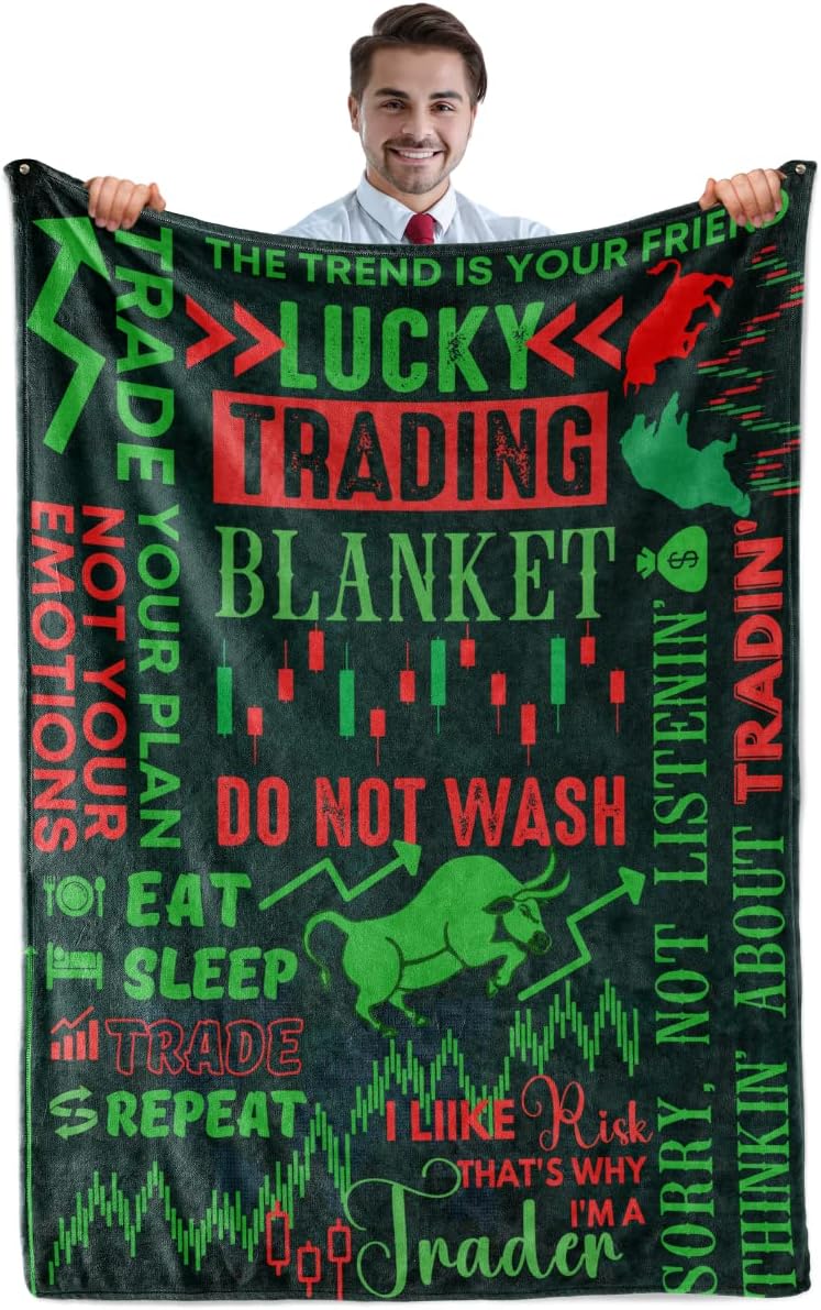 InnoBeta Stock Market Gifts, Lucky Trading Blanket for Men and Women, Flannel Throw Blanket for Trader, Broker, Financial Advisor, Investor, Green, 50x65 Inches