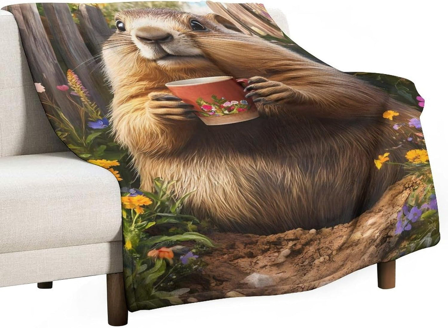 Funny Garden Groundhog Throw Blanket for Couch Bed Plush Cozy Fuzzy Flannel Blanket for All Season 40"x60"