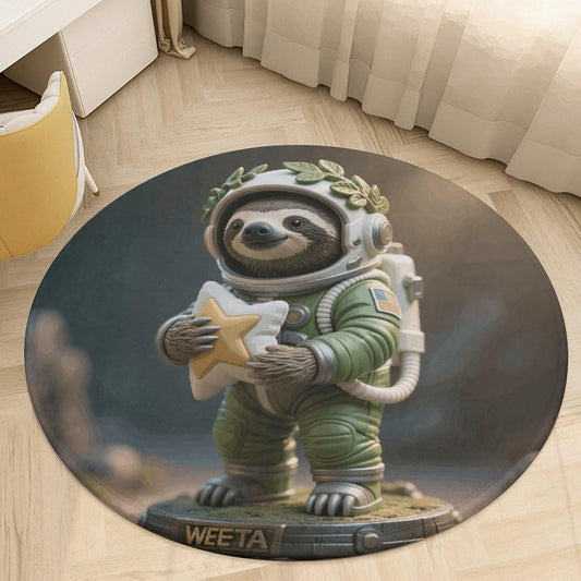 Coral Velvet Round Area Rug 2.5' Non-Slip TPR Backing Carpet 0.2 Inch Low Pile Sloth Astronaut Model Door Mat Washable Decorative Floor Rug for Bathroom Kitchen Entryway Home Decor