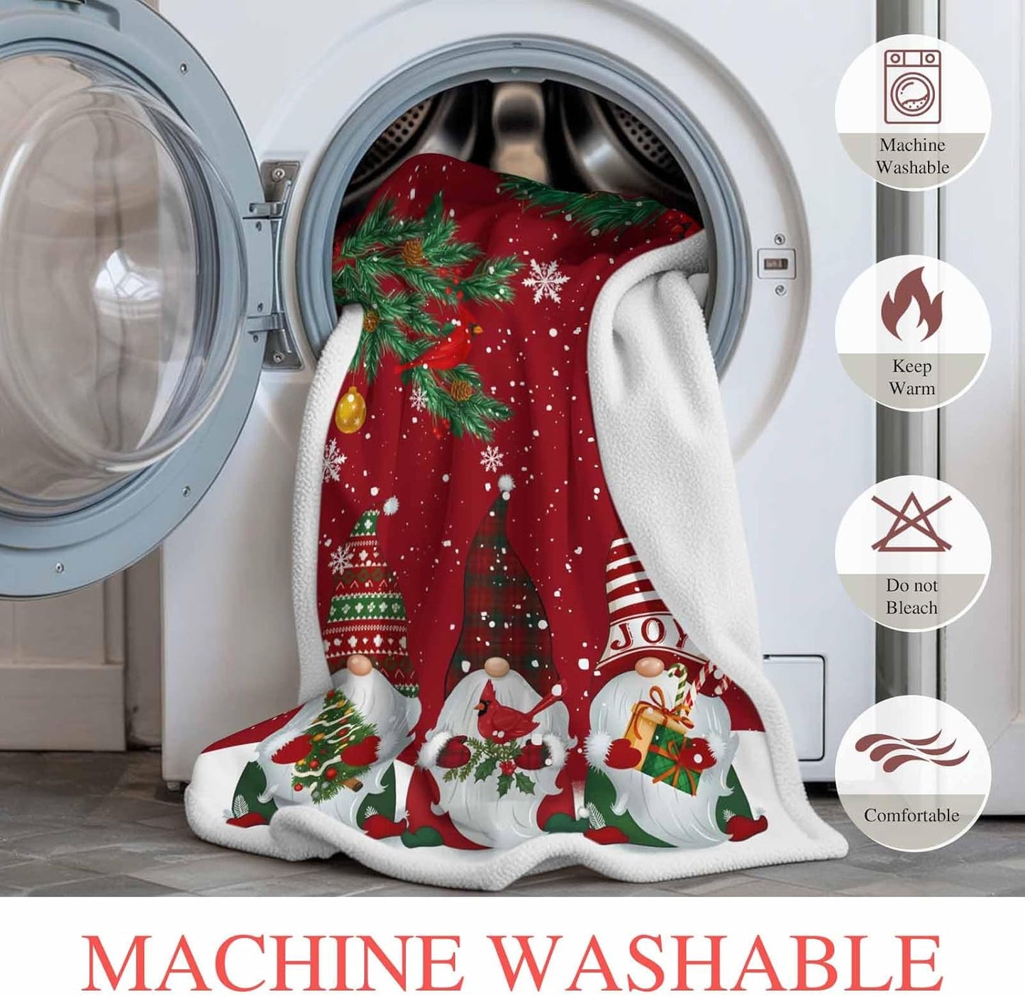 Chic D Sherpa Bed Throw Blanket Fleece Red Christmas Gnome Cardinals Snowflake, Ultra Soft Couch Throws Blanket, Merry Xmas Fuzzy Cozy Plush Warm Microfiber Blankets (Twin, 40x50inch)