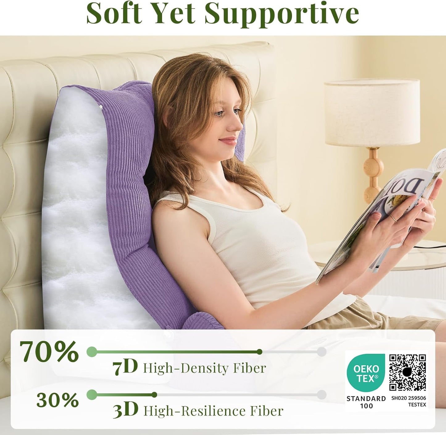 Sasttie Wedge Pillow Set, 3PCS Reading Pillow for Sitting, Bed Wedge Pillow Headborad for Sleeping, After Surgery, Acid Reflux, Leg and Back Support, with Neck Cushion, 23"x11.5"x30", Lavender