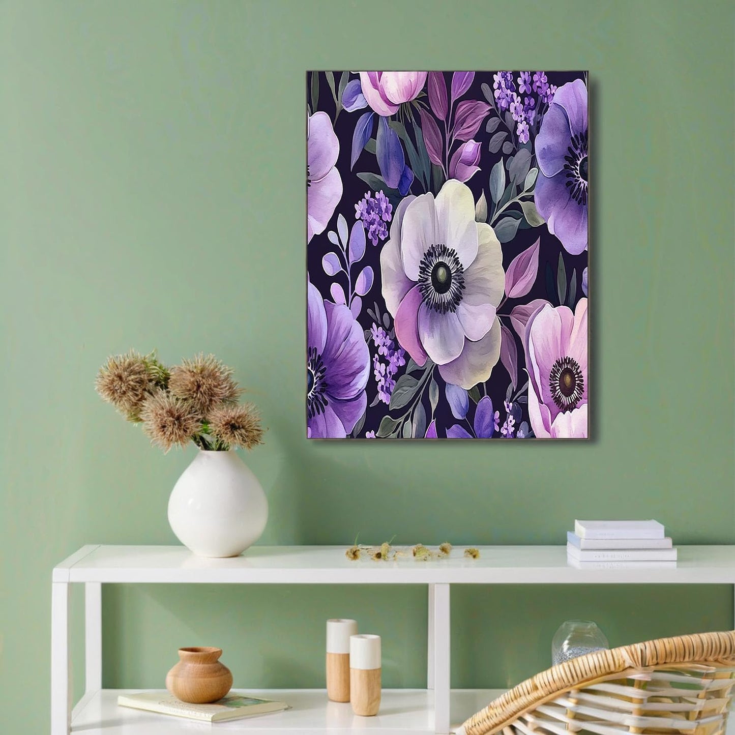 GDJSMIN Artistic Botanical Illustration Wall Art, Watercolor Anemone Pattern Poster for Reading Room Living Room Decor 12x 16 inch Unframed