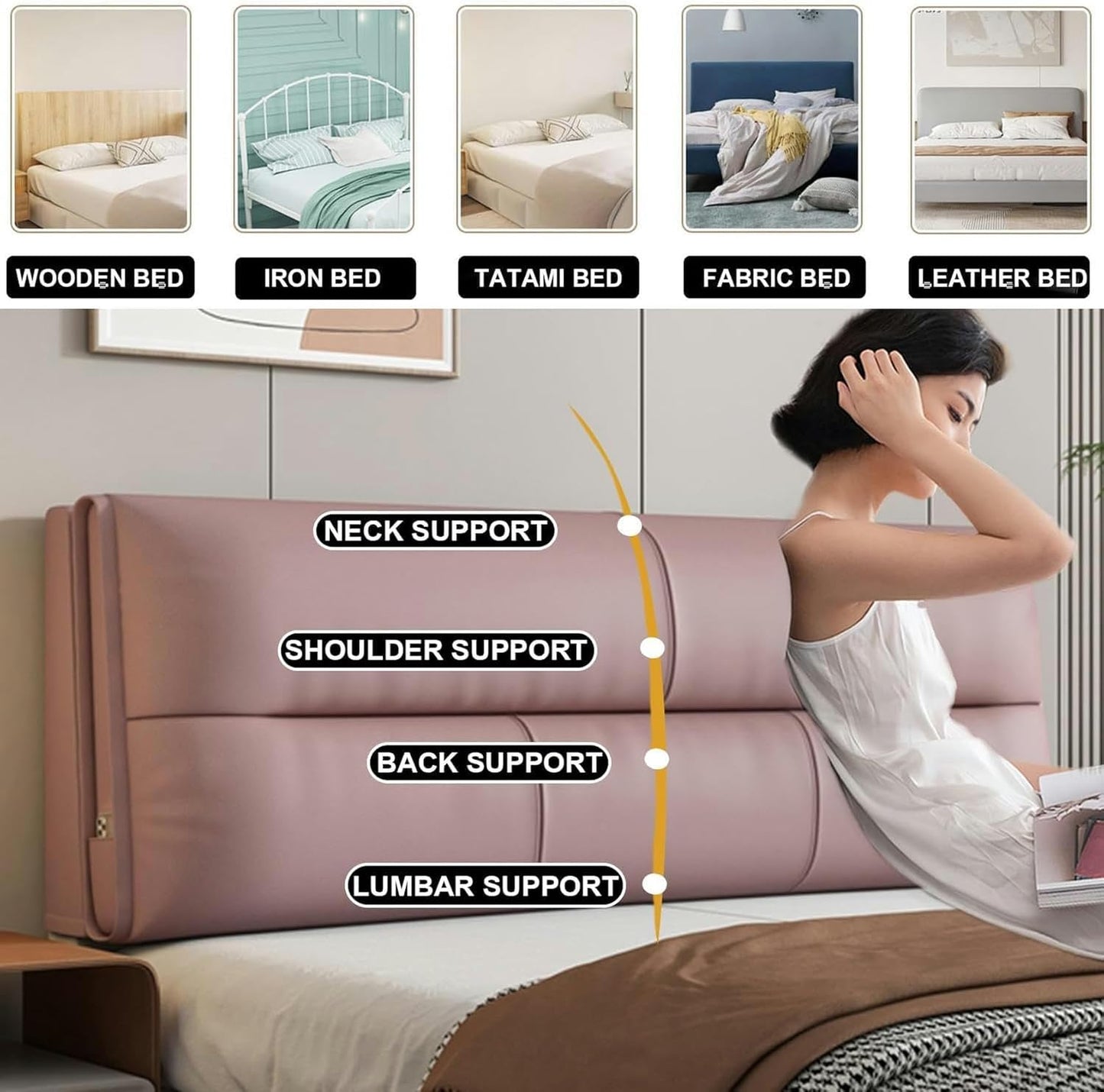 AMNOOL Headboard Upholstered Solid Color Wall Cushion Lumbar Support Pillowboard Large Backrest Bed Rest Cushion Home Bedroom Tatami Dorm Daybed Pillow