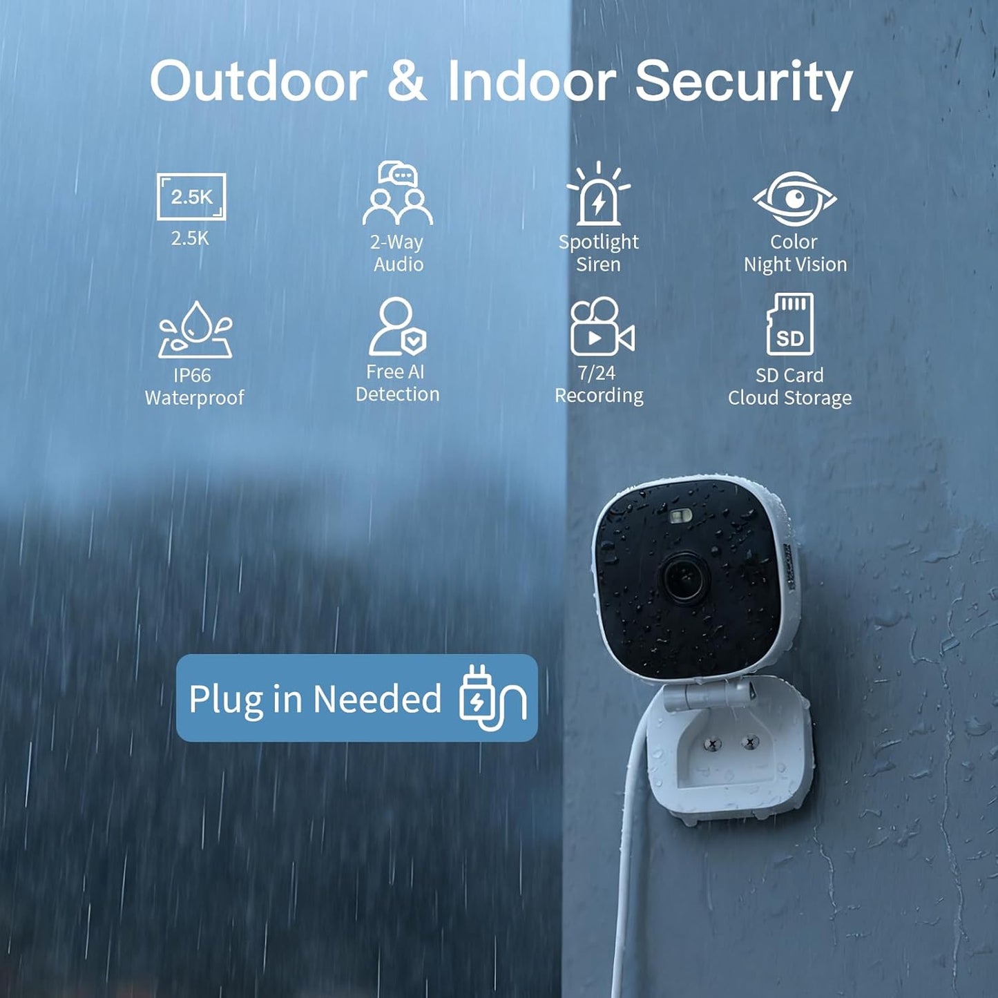 Vimtag Security Camera Outdoor 2.5K, 2.4G/5G Smart Wi-Fi Cameras for Home Security with Color Night Vision, Motion Activated Spotlight/Siren, IP66,2-Way Audio, Support Cloud/512G SD Card Storage,Wired