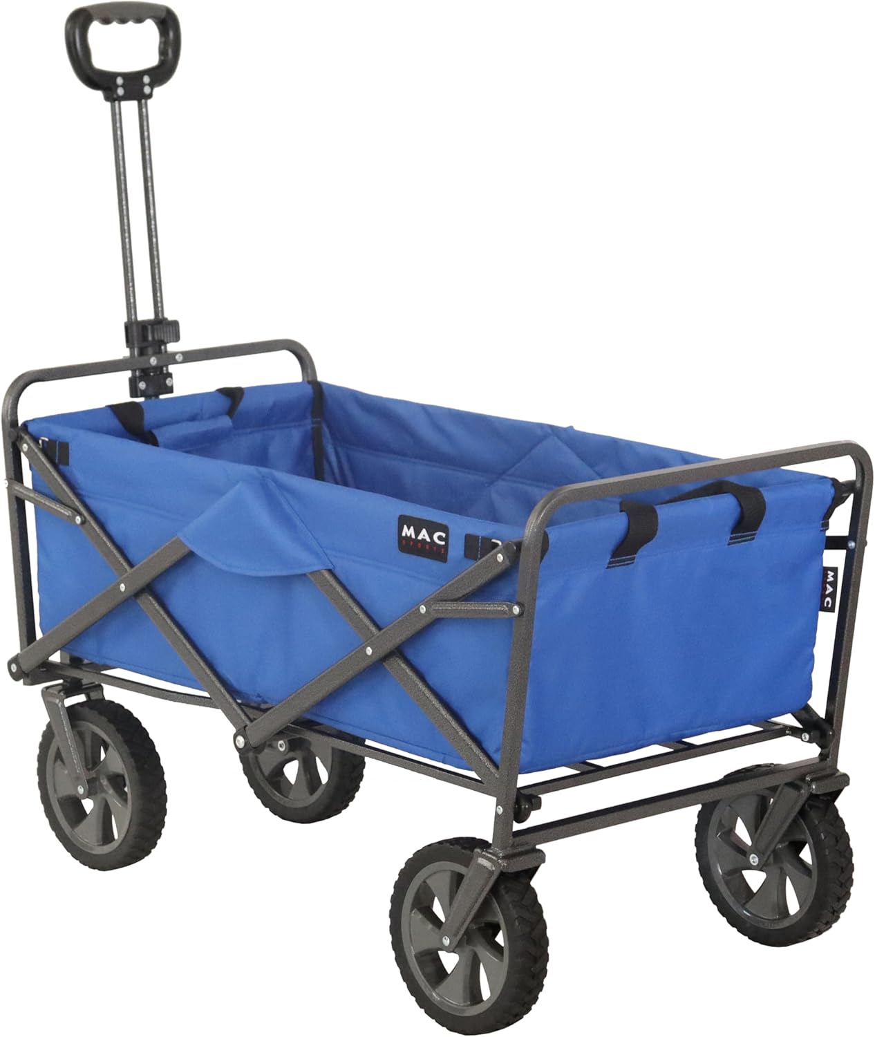 Mac Sports Heavy Duty Steel Frame Collapsible Folding 150 Pound Capacity Outdoor Camping Garden Utility Wagon Yard Cart, Blue