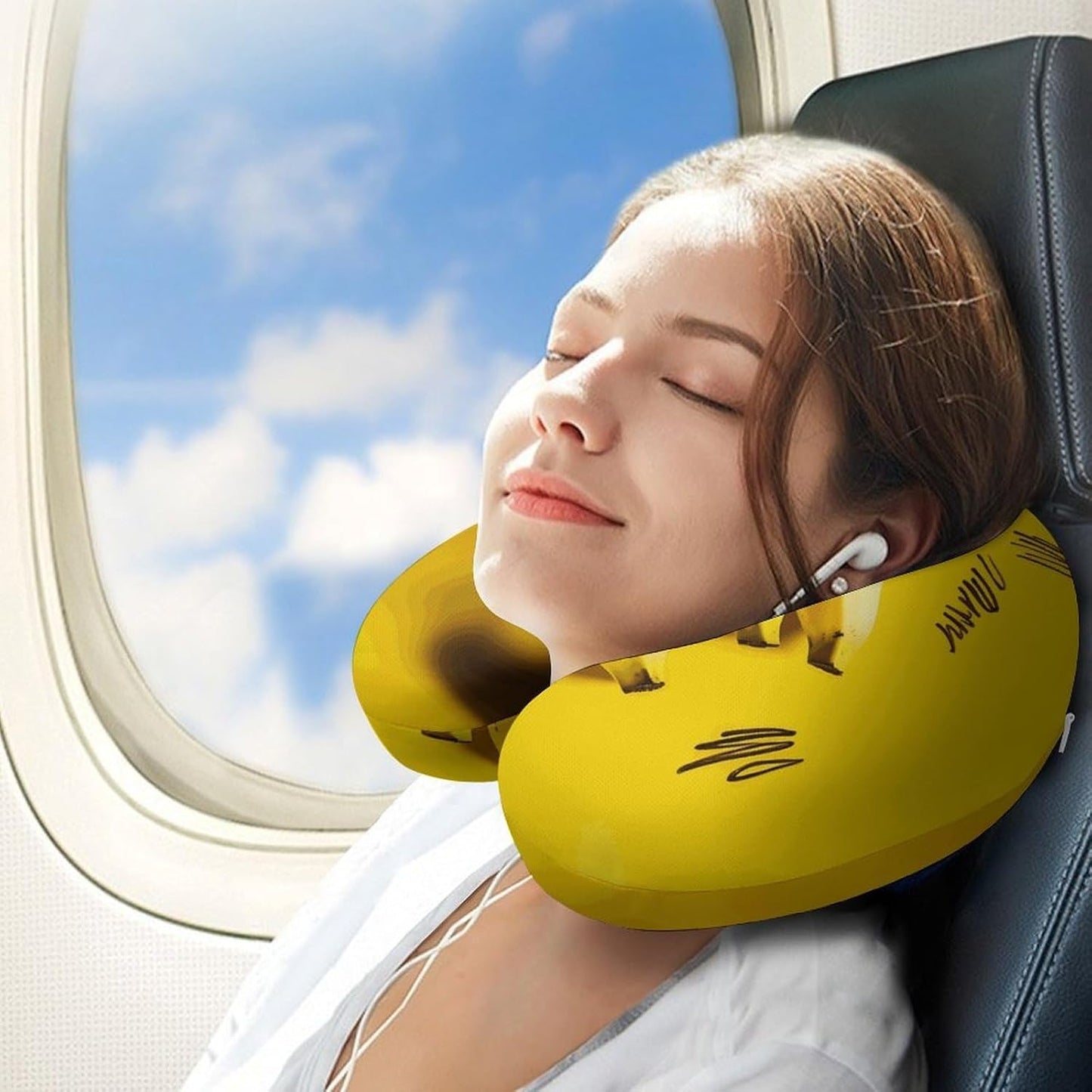 Yellow Banana Neck Pillow Memory Foam U Shaped Pillows Portable Pillows for Shoulder Travel Head Support Pillow with Concealed Zipper for Airplane Car Home Office