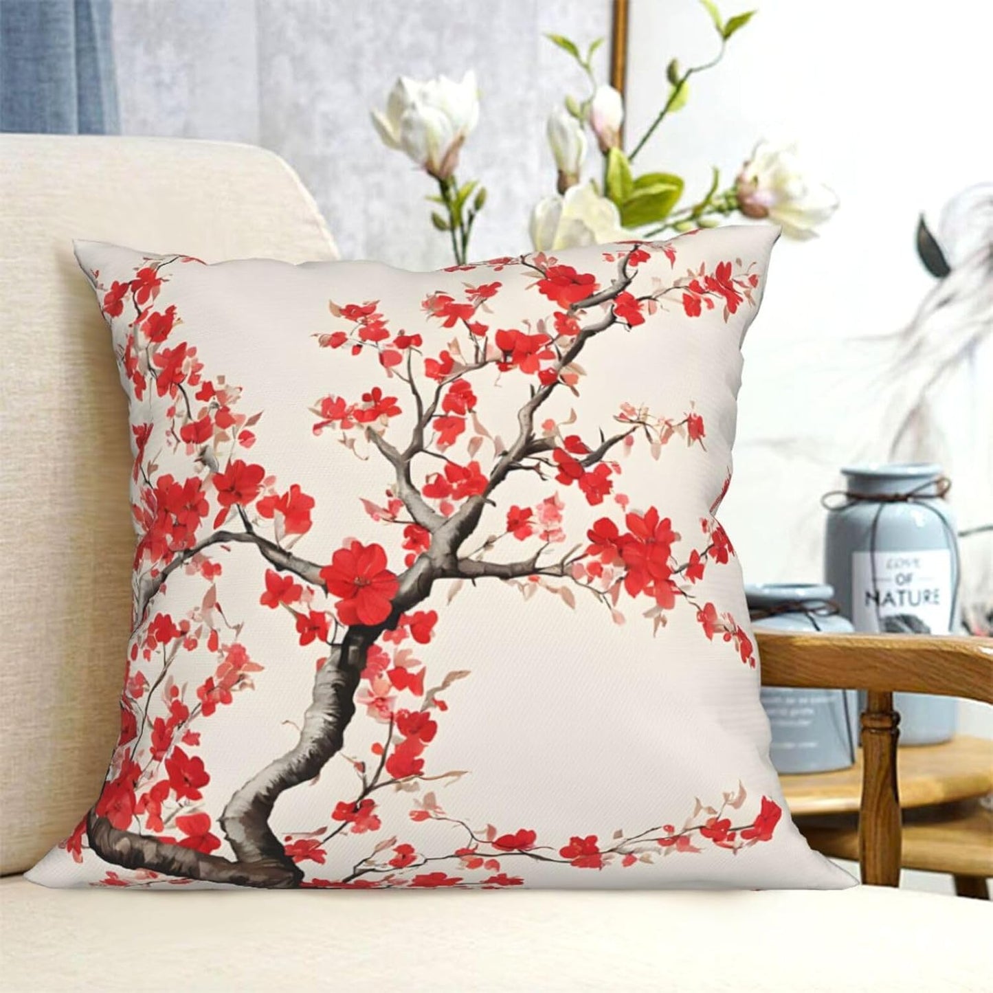 All-Season Square Pillow Covers 18"X18", Floral, Decorative Throw Pillow Covers for Sofa Bed Couch, Hidden Zipper Cushion Cover, Square Lumbar & Accent Pillowcases for Home Decor