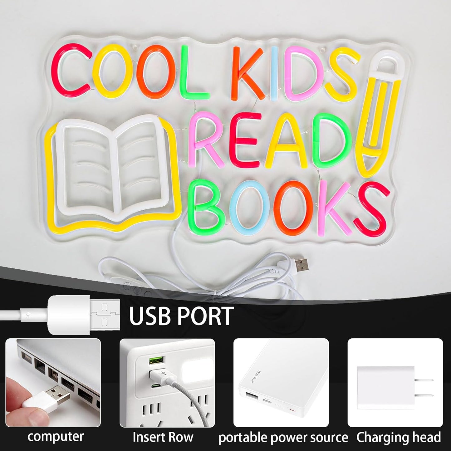 Cool Kids Read Books Neon Sign for Wall Decor, Dimmable Reading LED Neon Lights Sign for Classroom, Library, Kids Room, Reading Corner, Study Room, Book Club Decoration