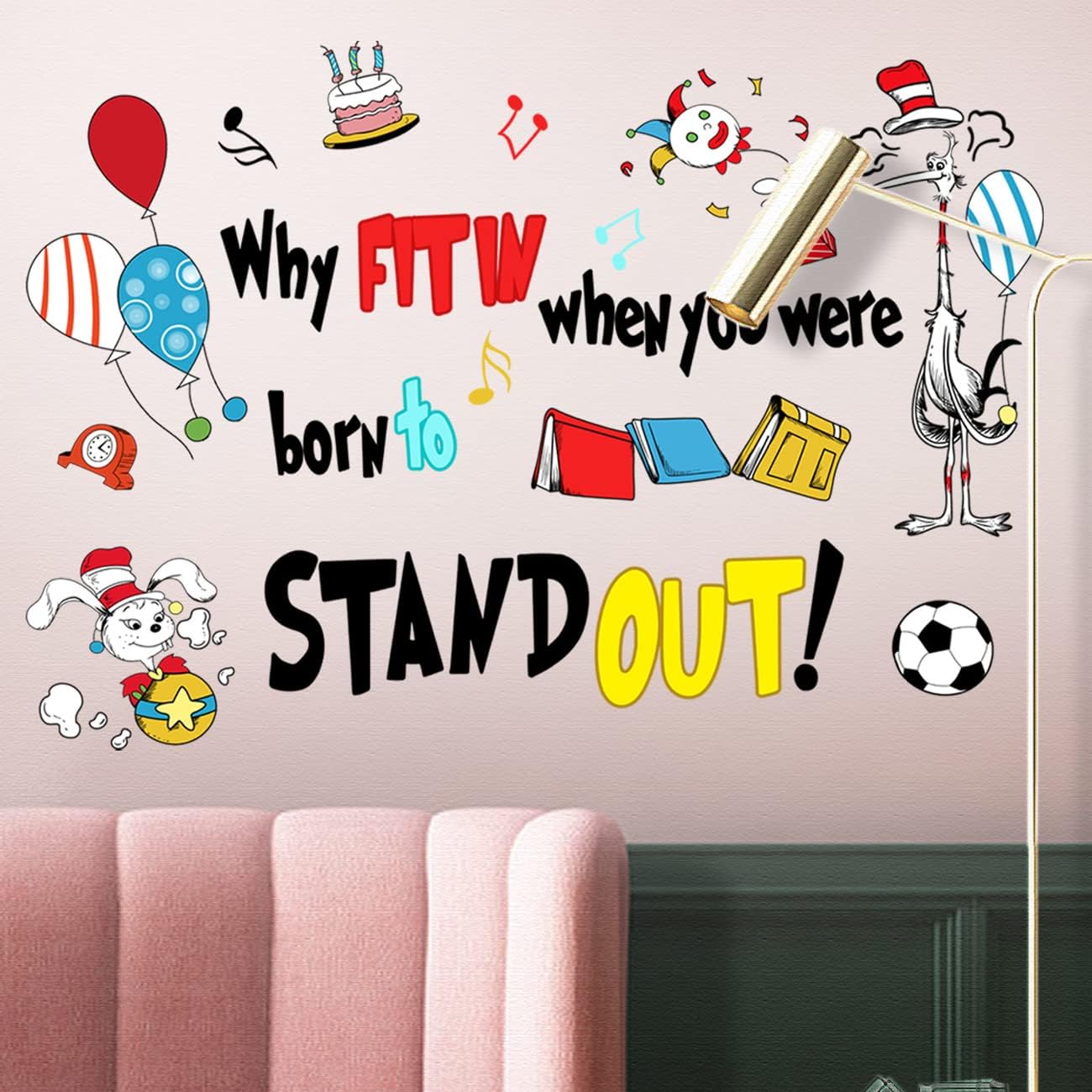 Maydahui Why Fit in When You were Born to Stand Out Wall Decal Dr Seuss Quote Wall Vinyl Sticker (21.2 x 30.6 Inch) Peel Stick Removable Kids Room Art Mural Decor for Baby Bedroom Nursery Classroom