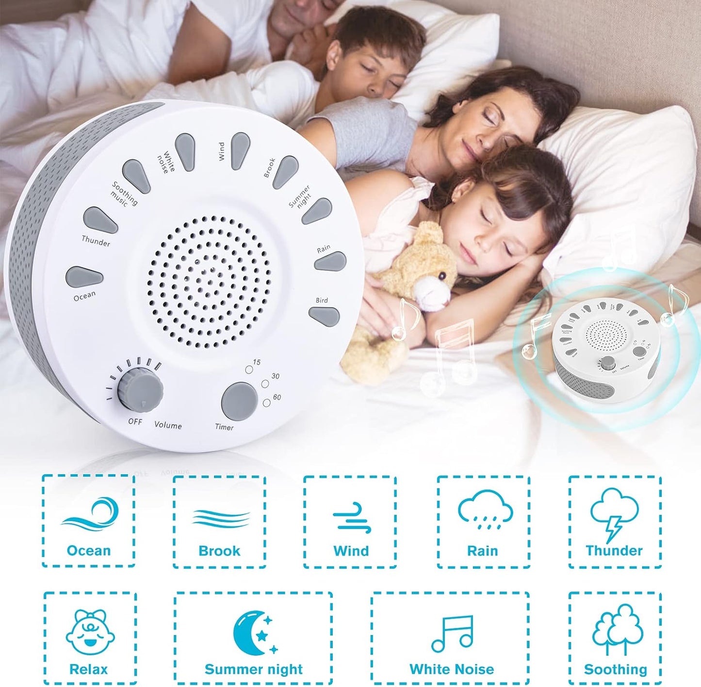 ORANGEHOME Portable White Noise Machine for Adults, Baby & Office Privacy - Sleep Sound Therapy with 9 Natural Soothing Sounds, 3 Timers, 32 Volume Levels, Battery Powered for Travel, Home, Nursery