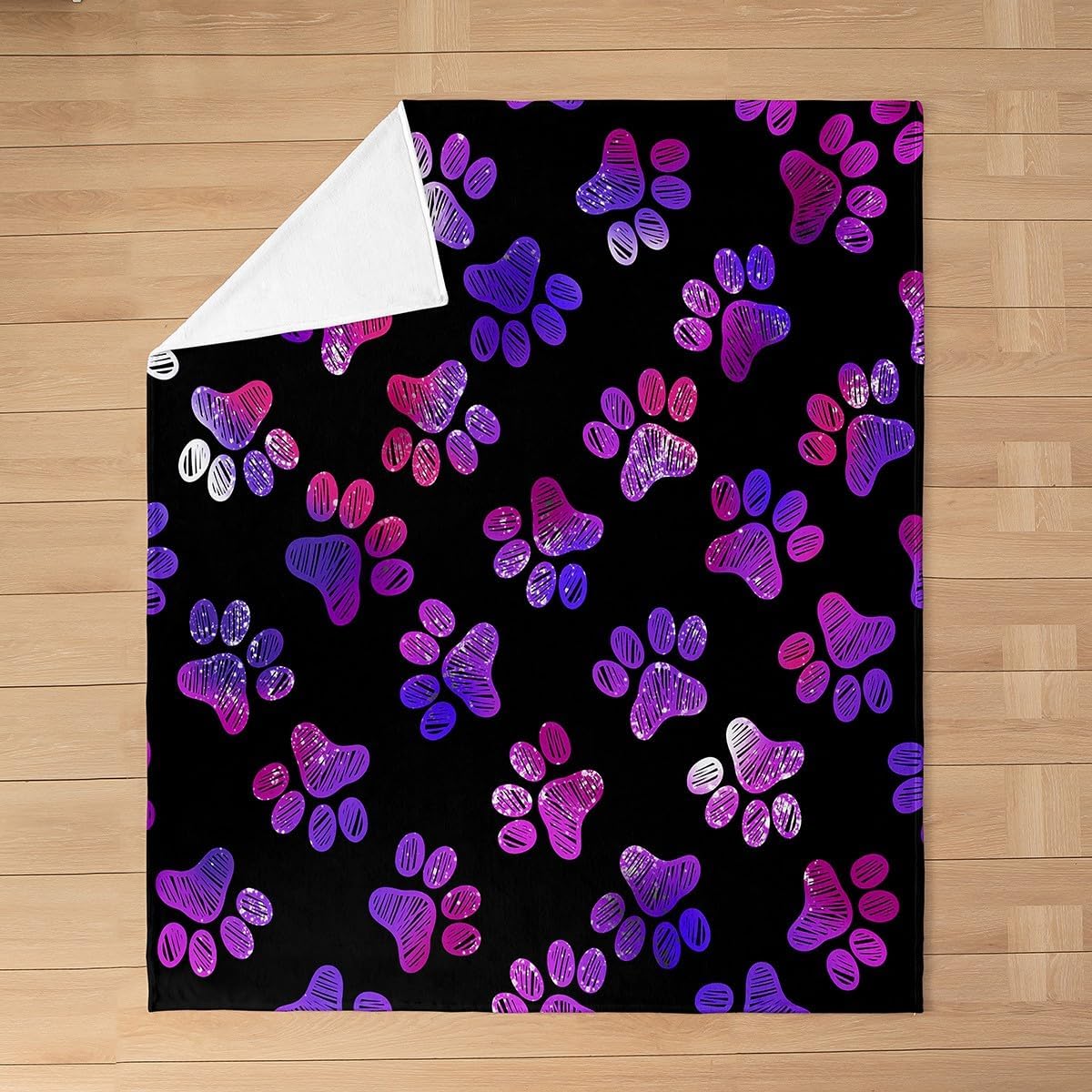 Manfei Paw Print Kids Flannel Blanket Purple Dog Paw Print Throw Blanket for Boys Girls, Animal Footprint Blanket for Bed Couch Sofa, Soft and Breathable Cozy Blanket(90 x 90 Inches)