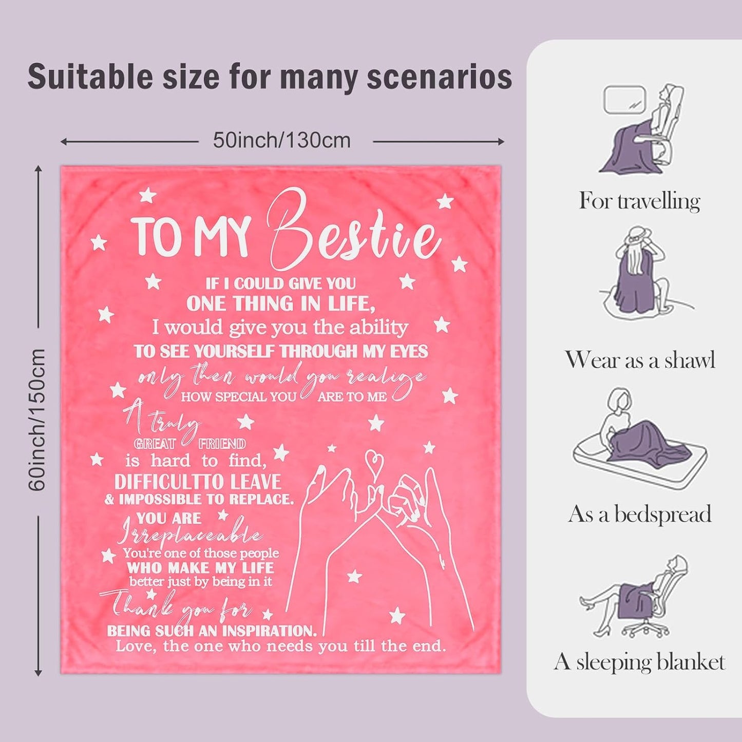 Snycler Best Friend Blanket for Women - 50"x60" Soft Throw Blanket, Birthday Gift for Bestie, BFF, Christmas or Valentine's Day for Her, Cozy Pink