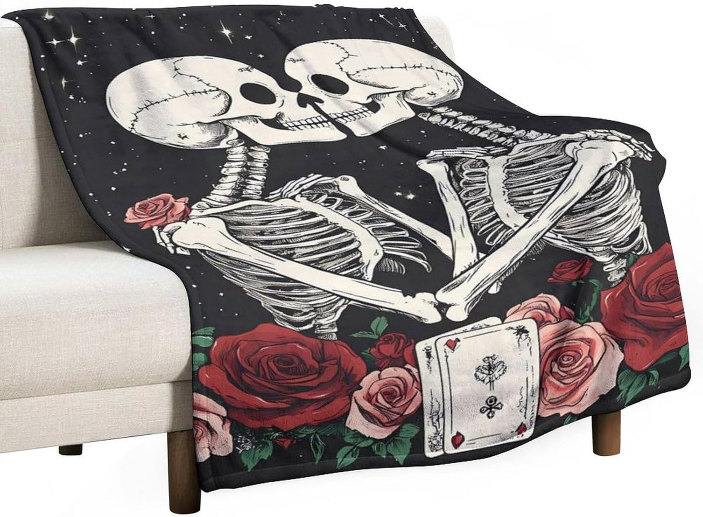 Skull Flower Throw Blanket for Couch Bed Plush Cozy Fuzzy Flannel Blanket for All Season 40"x60"