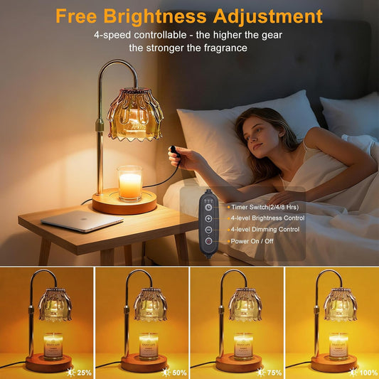 Candle Warmer Lamp with Timer and Dimmer 4-Level Dimmable Flower Light Heat Lamp for Jar Candles Adjustable Height Modern Cute Home Decor for Living Room Bedroom and Best Gift for Friends Lover. Gold
