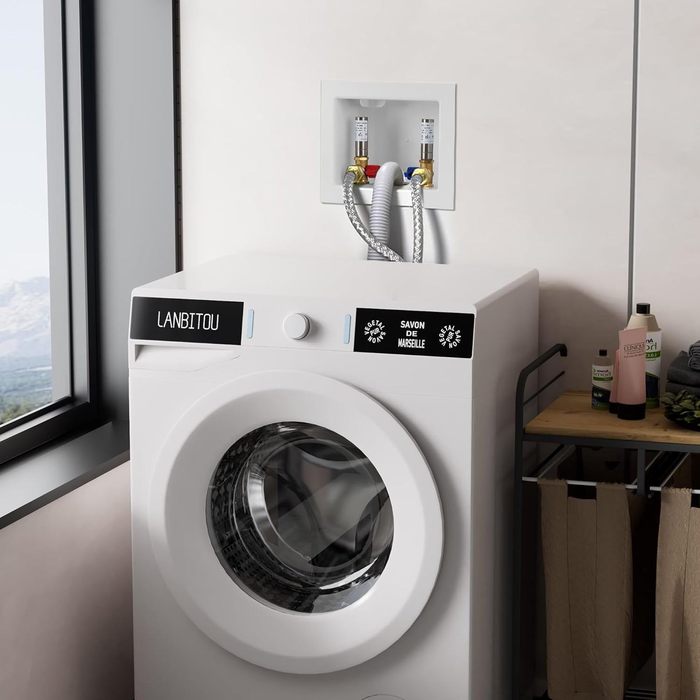 Premium Washing Machine Outlet Box, with Stainless Steel Water Hammer Arrestor, 1/2" Push-Fit x 3/4" MHT, Laundry Washer Valve Outlet Box with Clear Text Instructions