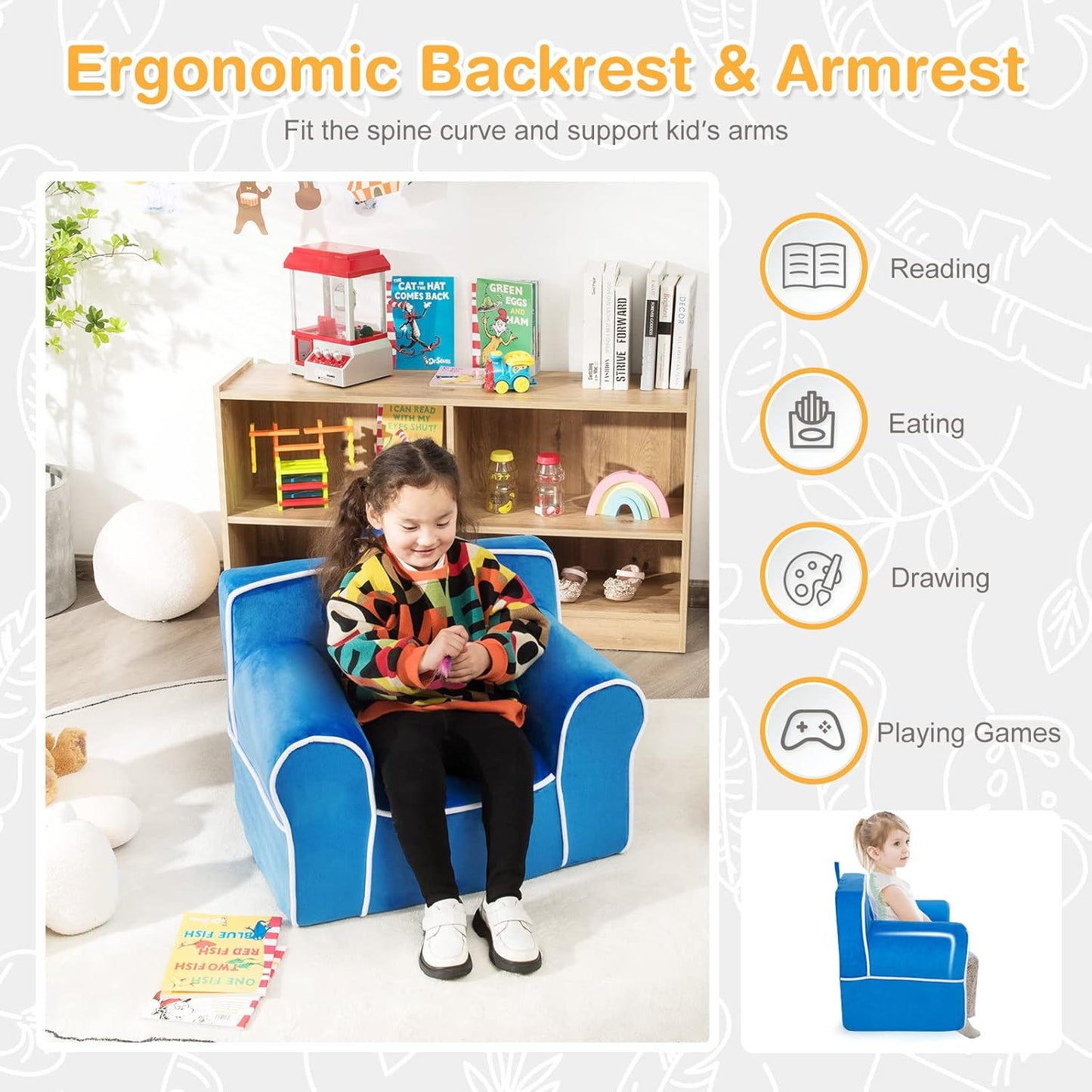 Costzon Kids Couch, Toddler Soft Sofa Chair w/Removable & Washable Velvet Surface for Preschool, Play Room, Nursery, Kindergarten, Toddler Sofa Couch for 0-5 Year Old Boys Girls Birthday Gift