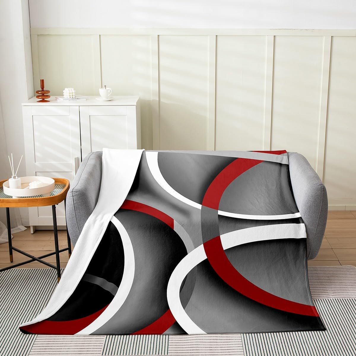 Gray Black Red Swirls Flannel Blanket Retro Circle Stripes Fleece Throw Blanket Lightweight Soft Cozy Luxury Modern Abstract Fuzzy Blanket Color Art Bed Blanket for Sofa Bedroom(Baby 30"x40")