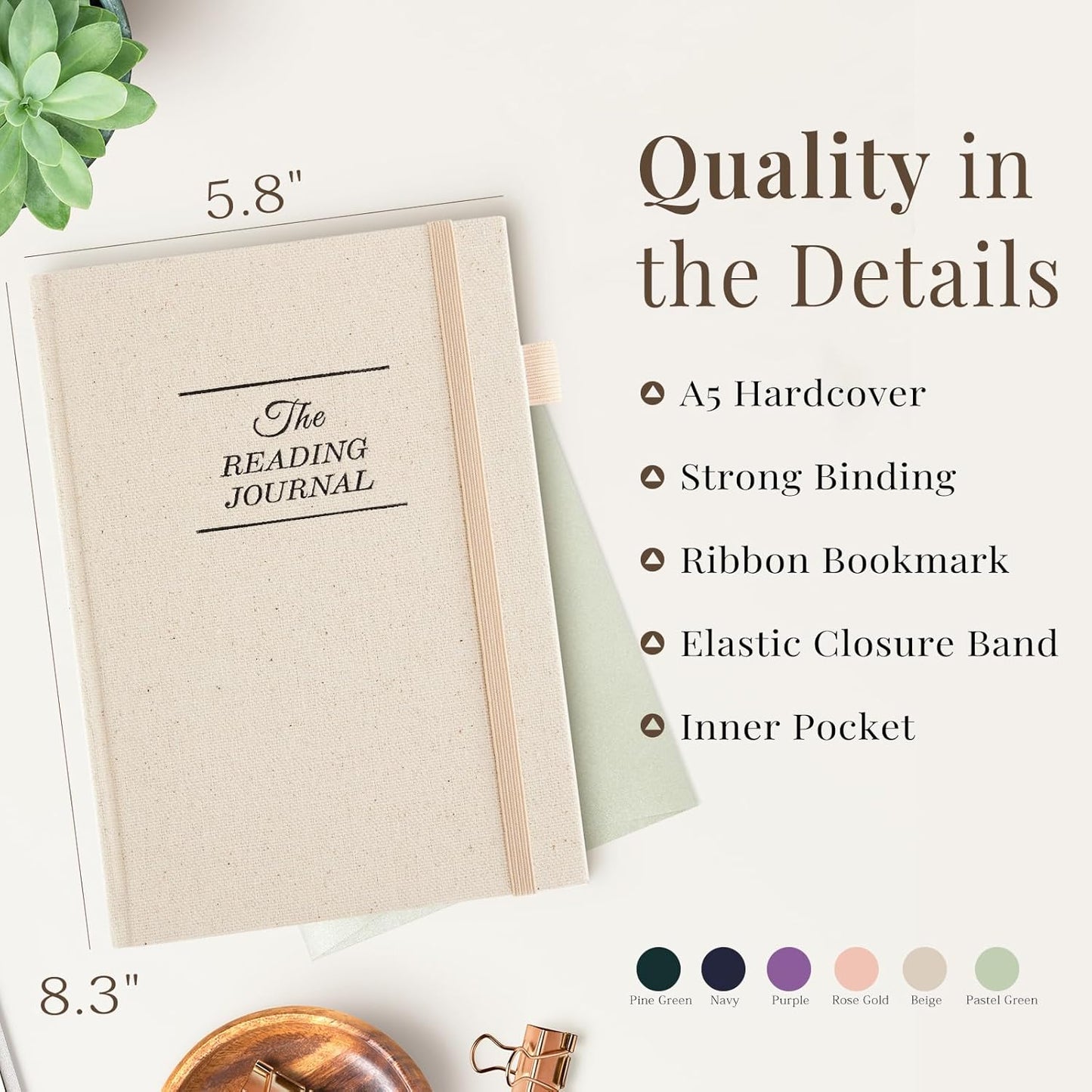 JUBTIC Reading Journal - Book Journal Reading Log for Review and Track Your Reading Progress - Gift Book Accessories for Book Lovers and Voracious Readers - 75 Books，A5 Size (Beige)